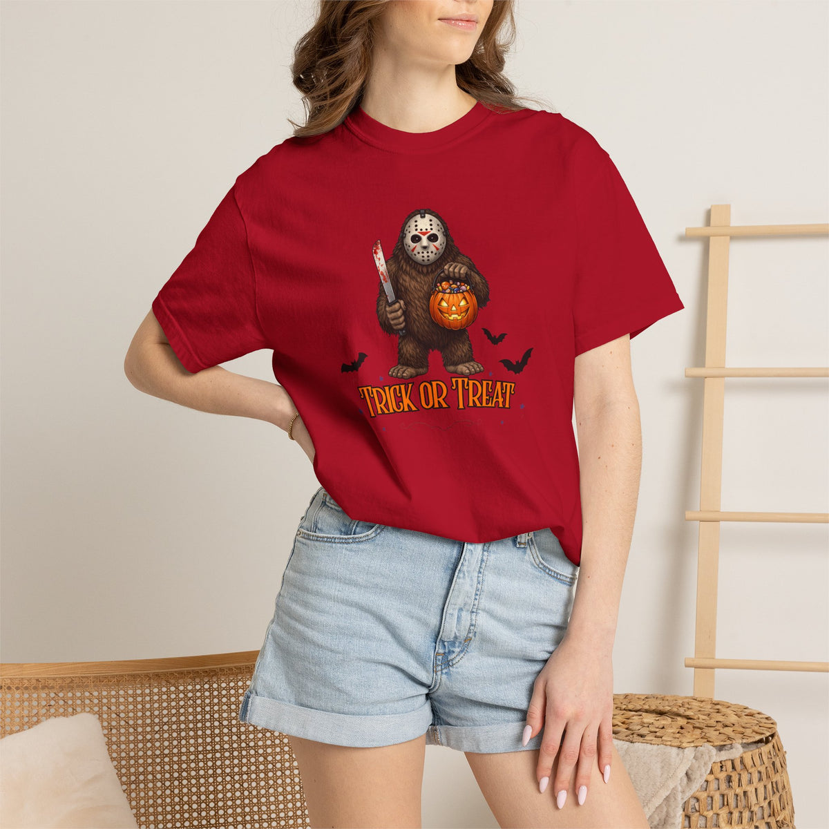 Unisex Garment-Dyed T-shirt, big foot wearing Jason mask