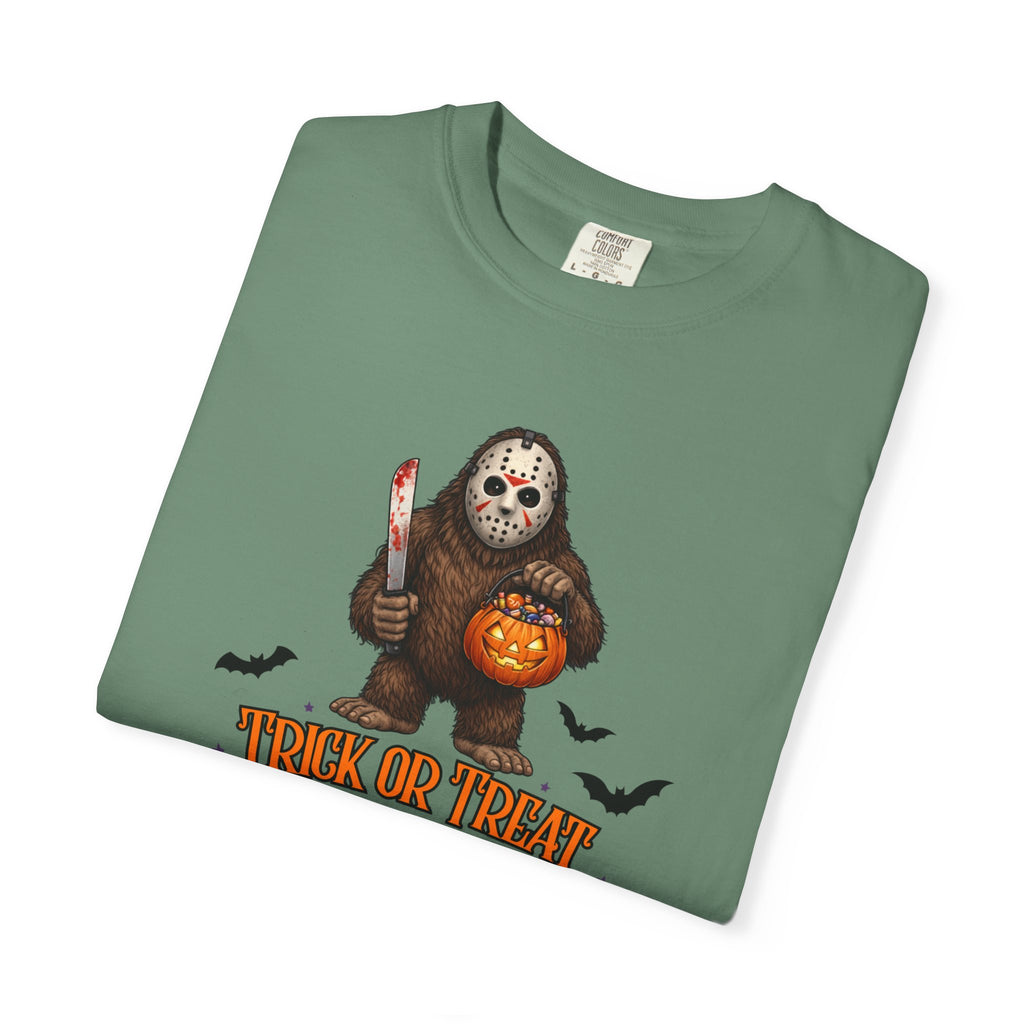 Unisex Garment-Dyed T-shirt, big foot wearing Jason mask