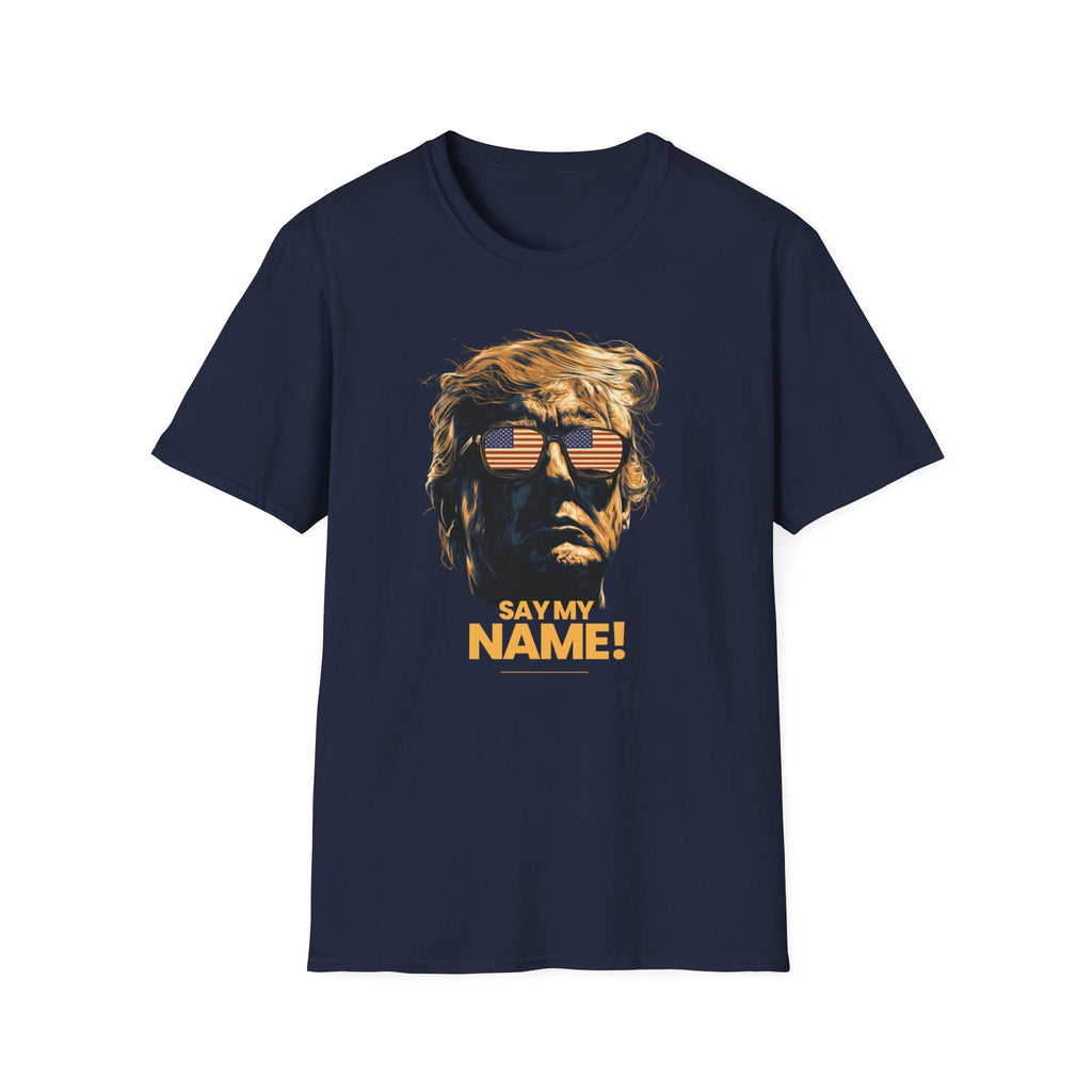 Unisex Softstyle T-Shirt, Whats My Name Shirt Minimal Trump Tee, Streetwear Graphic Tee, Funny Political Shirt, Trendy Minimalist Shirt