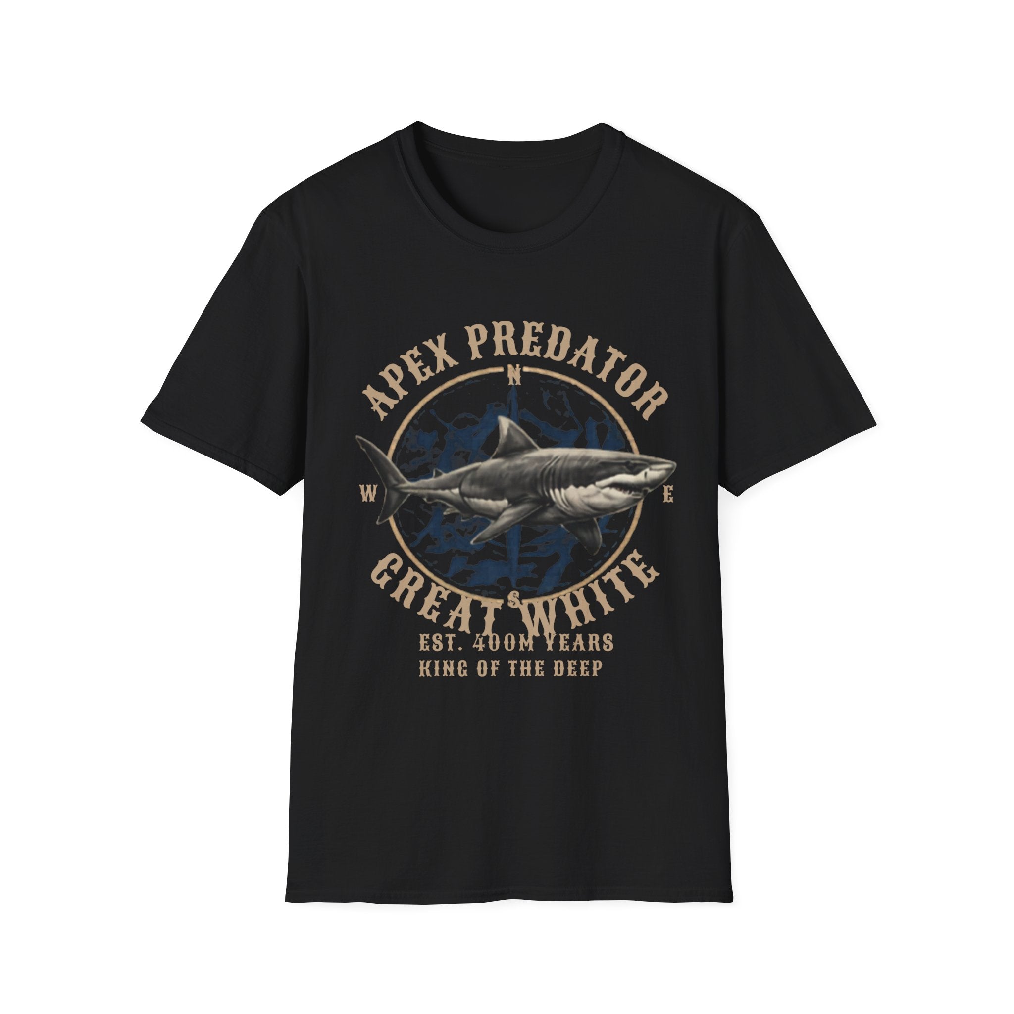 Unisex Softstyle T-Shirt, Great White Shark T-Shirt, Vintage Ocean Predator Tee, Shark Lover Gift, Marine Life Shirt, Apex Predator Graphic Tee, Beach Ocean Shirt