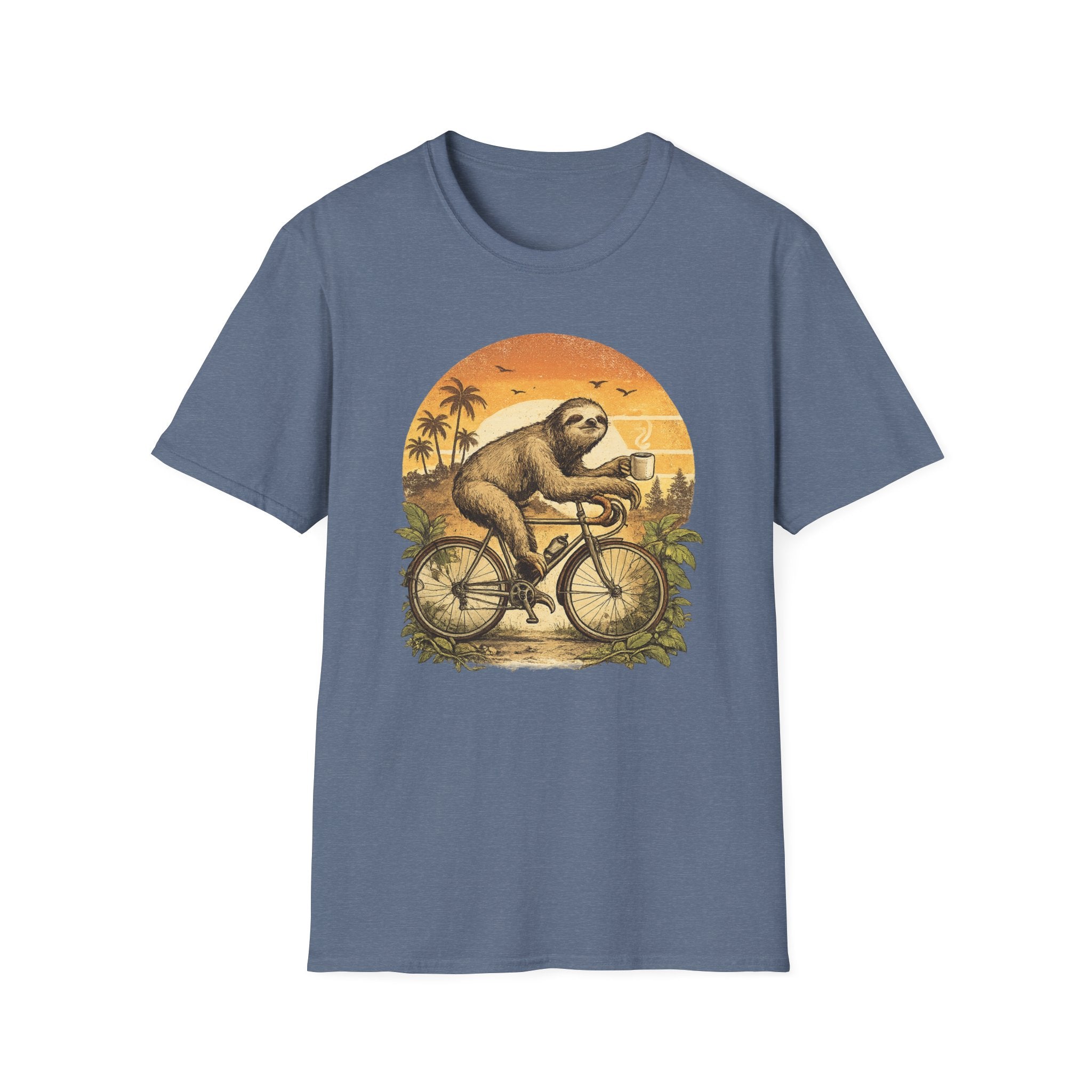 Unisex Softstyle T-Shirt, Sloth Riding Bicycle Shirt, Funny Lazy Sloth Tee, Vintage Animal Bike Shirt, Chill Sloth Graphic, Cute Cycling Shirt