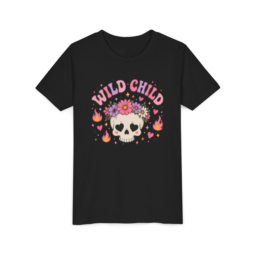 Youth Short Sleeve Tee, wild child skull