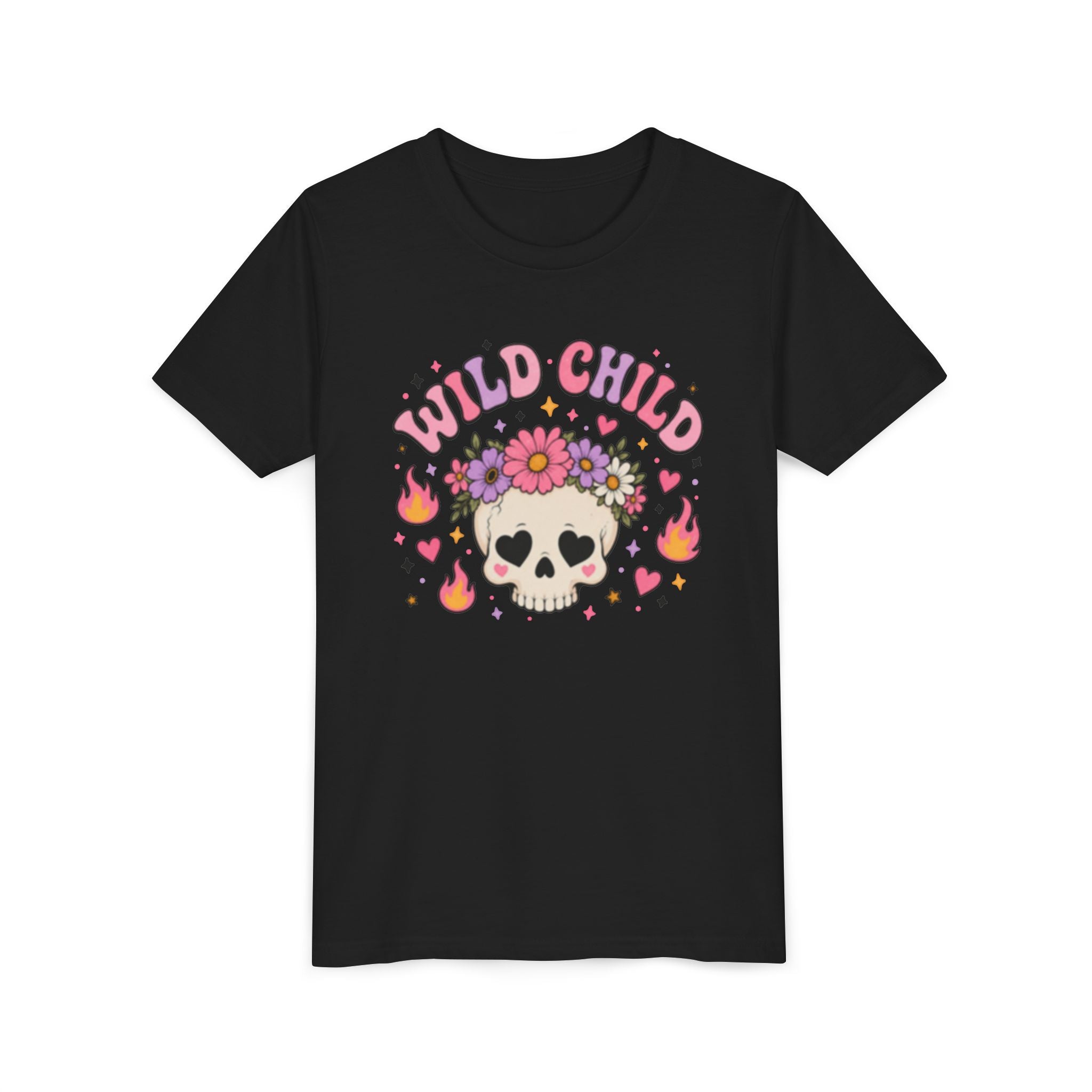 Youth Short Sleeve Tee, wild child skull