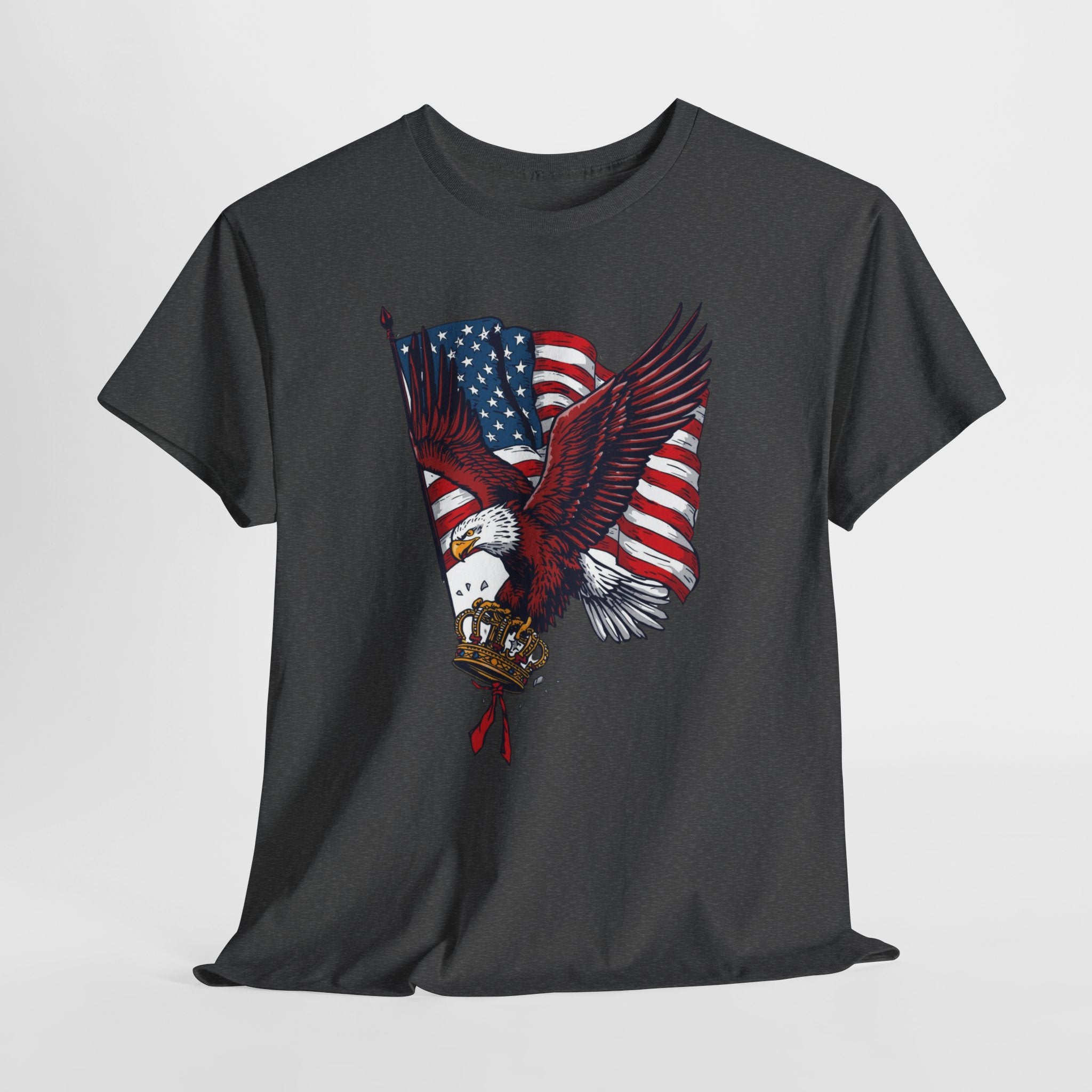 Unisex Heavy Cotton Tee, Patriotic Eagle No King Shirt, American Freedom Tee, Bald Eagle USA Shirt, Anti King Graphic Tee, USA Flag Shirt
