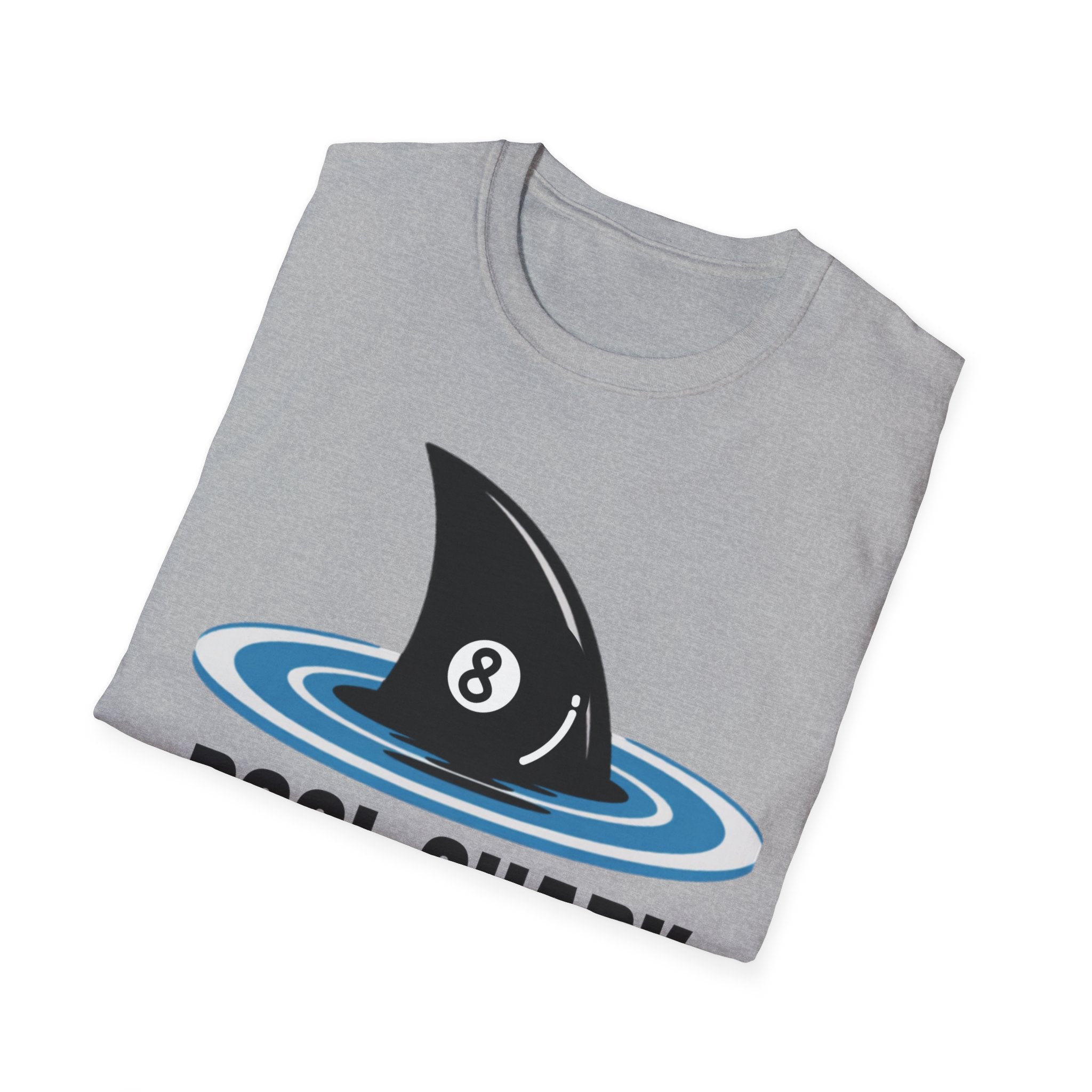 Unisex Softstyle T-Shirt, Minimalist Pool Shark Shirt, Modern Shark Billiards Tee, Simple Cue Sports Graphic