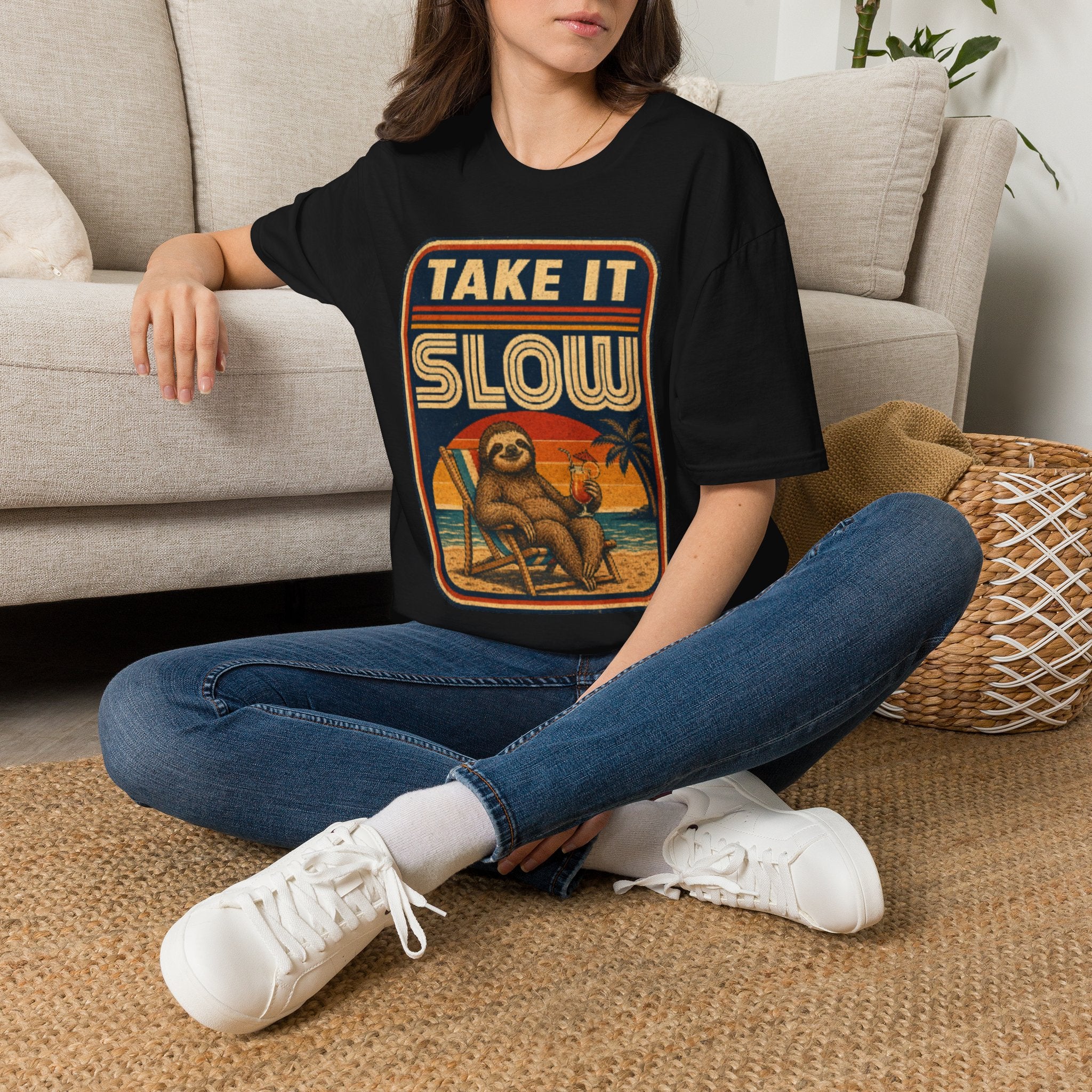 Unisex Softstyle T-Shirt, sloth chilling on beach