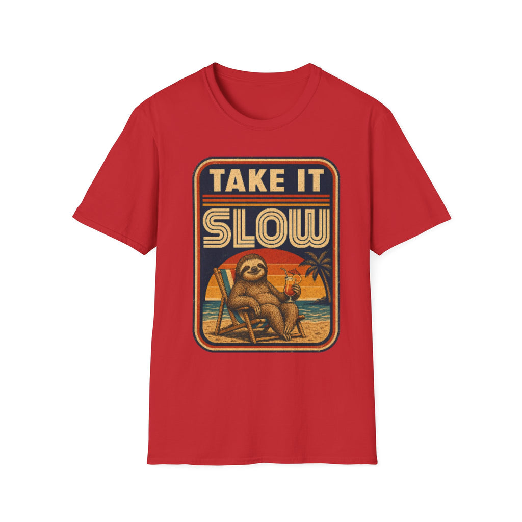 Unisex Softstyle T-Shirt, sloth chilling on beach
