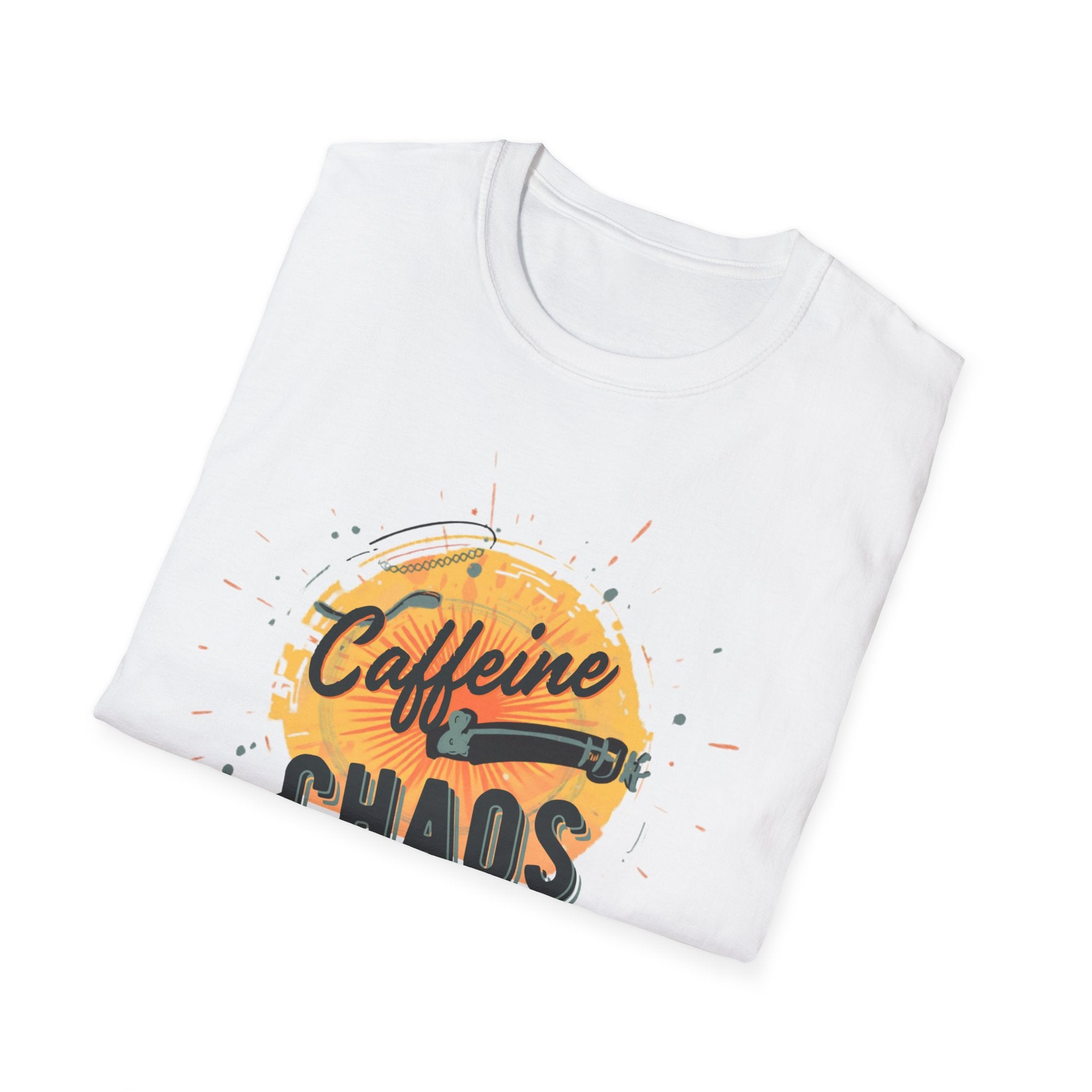 Unisex Softstyle T-Shirt, Caffeine and Chaos Shirt, Coffee Mom Tee, Funny Mom Life Shirt