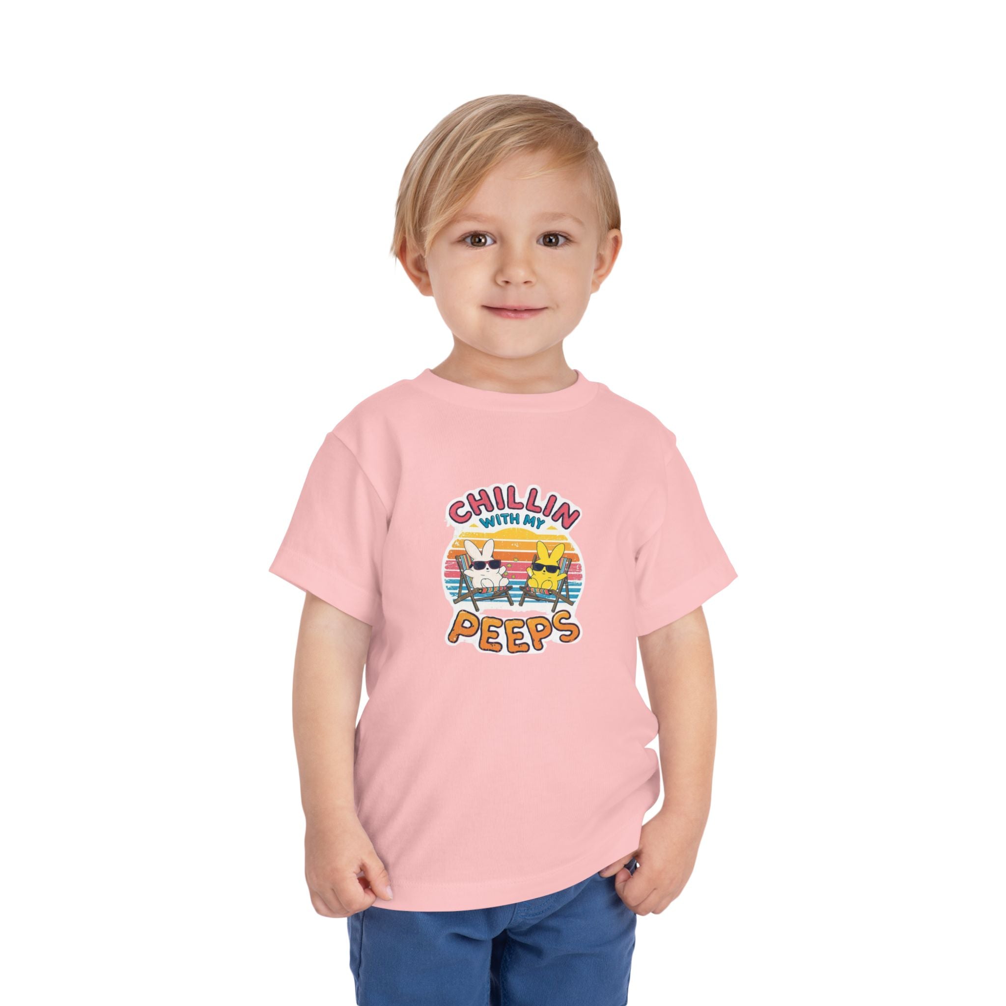 Toddler Short Sleeve Tee,Chillin With My Peeps Shirt, Funny Easter Bunny Shirt, Retro Easter Shirt