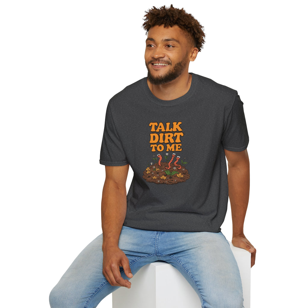 Unisex Softstyle T-Shirt,Talk Dirt To Me Shirt, Funny Gardener T-Shirt, Retro Gardening Tee, Plant Lover Gift, Spring Garden Shirt Women Men