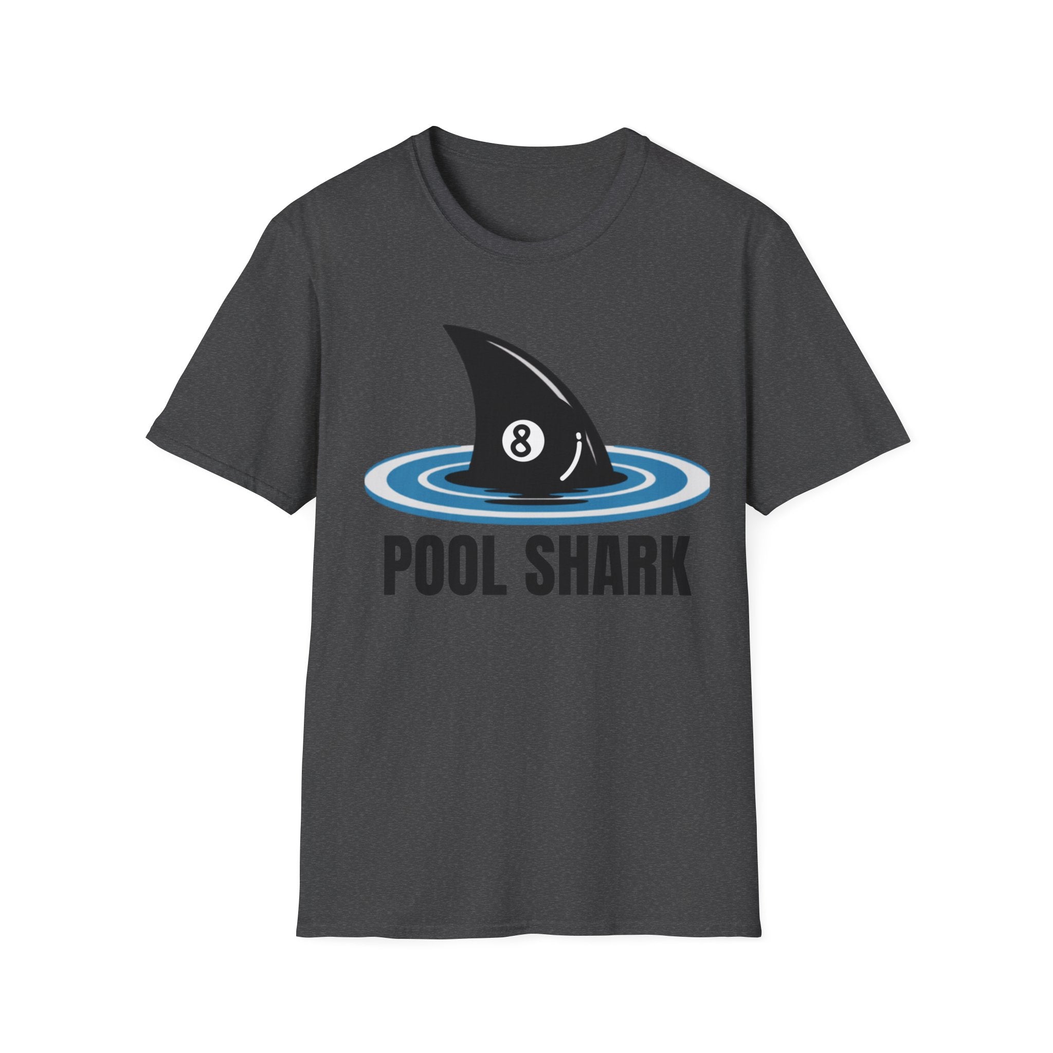 Unisex Softstyle T-Shirt, Minimalist Pool Shark Shirt, Modern Shark Billiards Tee, Simple Cue Sports Graphic