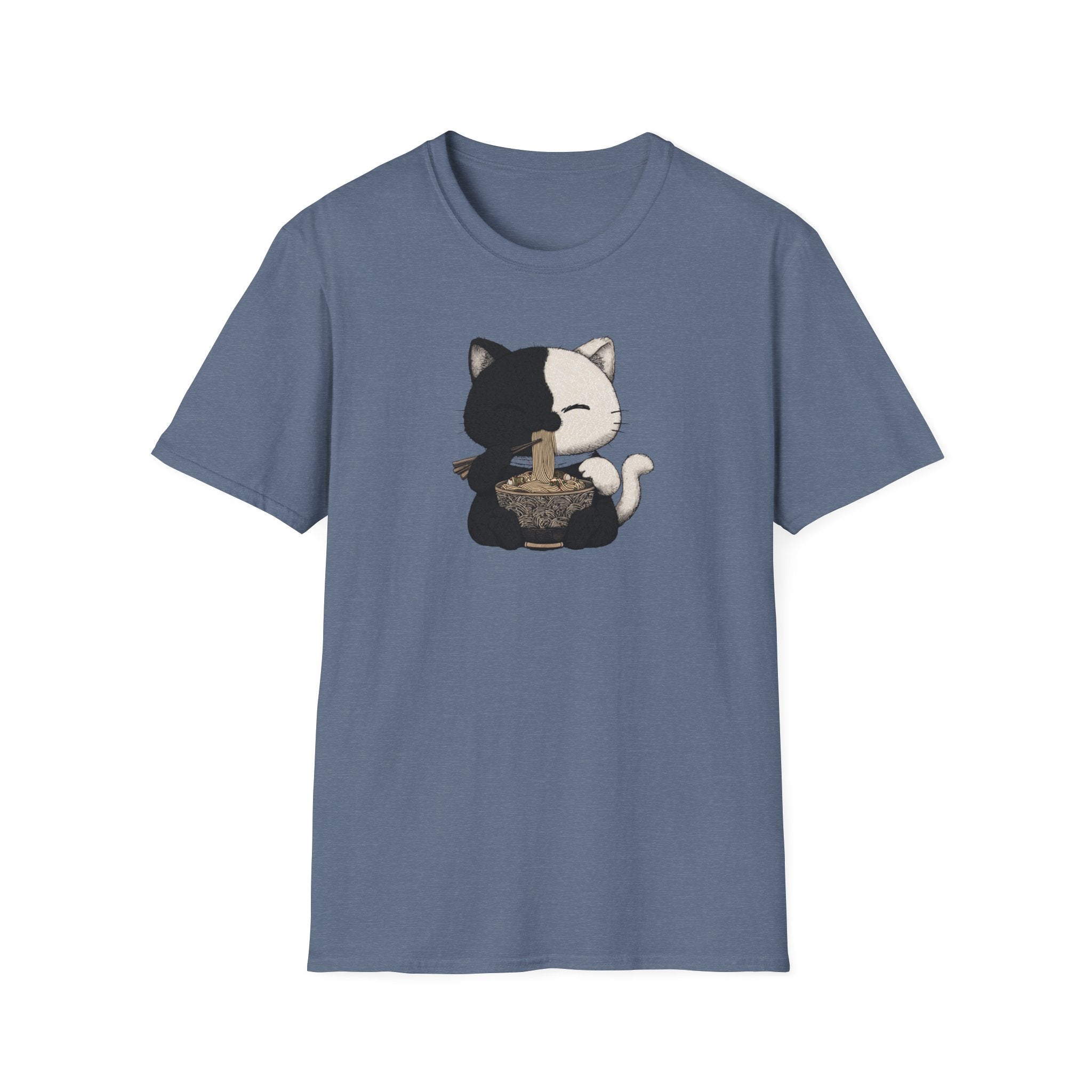 Unisex Softstyle T-Shirt, Cat eating Ramen