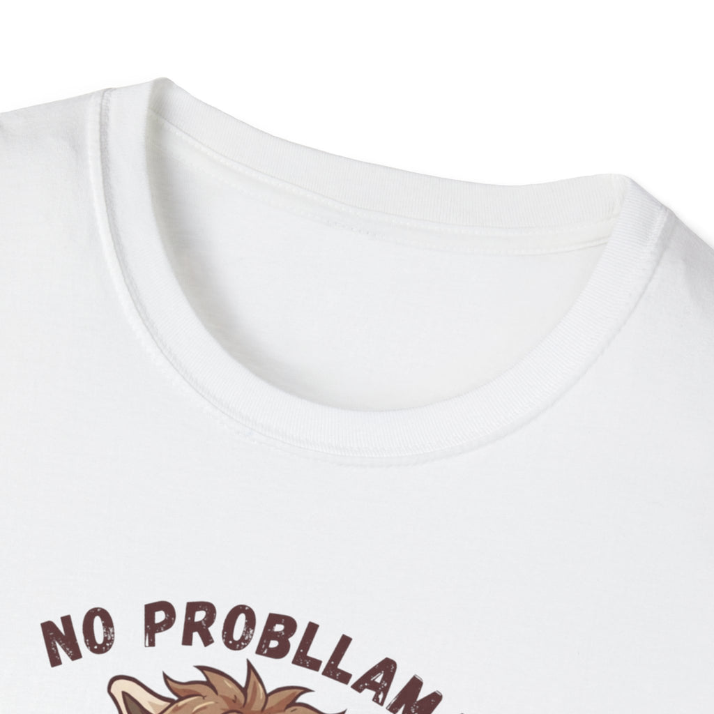 Unisex Softstyle T-Shirt, No Probllama Without Coffee Shirt, Funny Alpaca Coffee Tee, Sarcastic Morning Shirt, Coffee Addict Gift, Cute Animal Pun T-Shirt