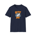 Unisex Softstyle T-Shirt,Bite Me Shark Shirt, Funny Beach Tee, Summer Ocean Shirt, Shark Lover Gift, Coastal Humor T-Shirt