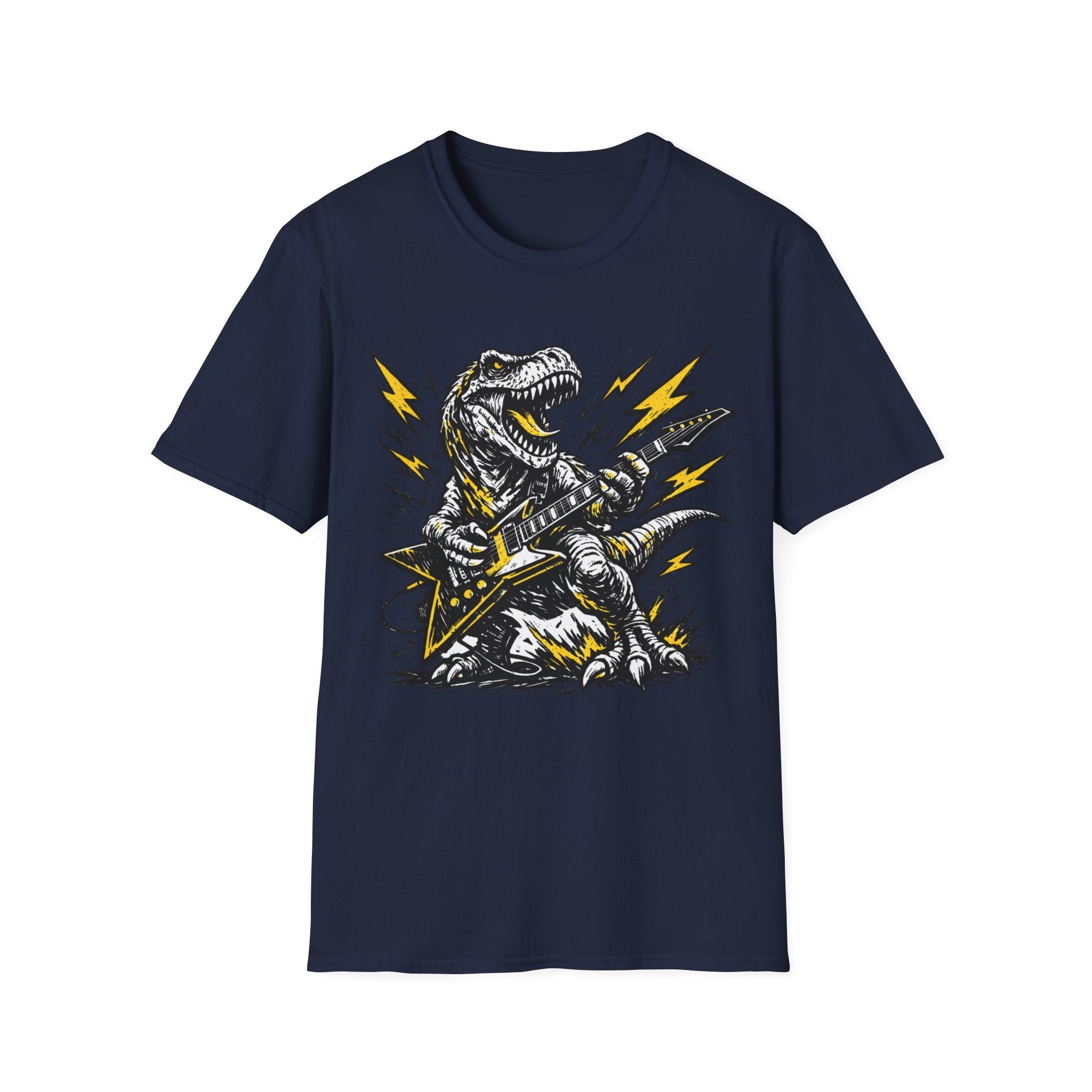 Unisex Softstyle T-Shirt, t-rex playing guitar