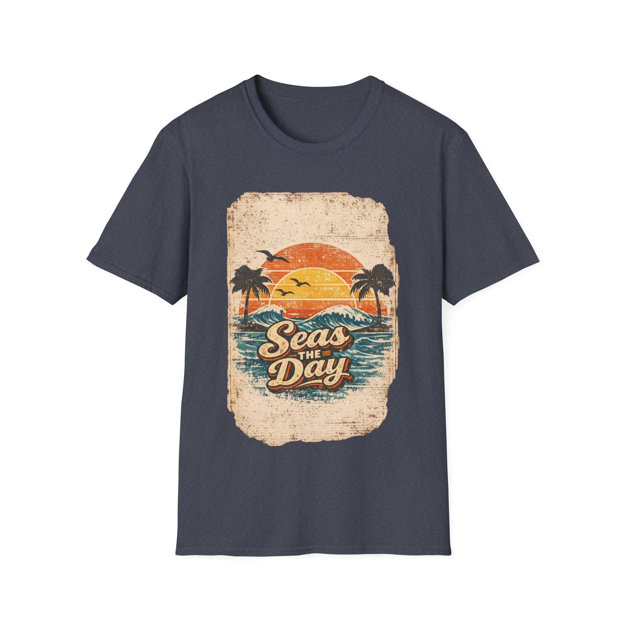 Unisex Softstyle T-Shirt, Seas The Day Beach Shirt, Retro Summer Vacation Tee, Ocean Lover T-Shirt, Coastal Graphic Tee