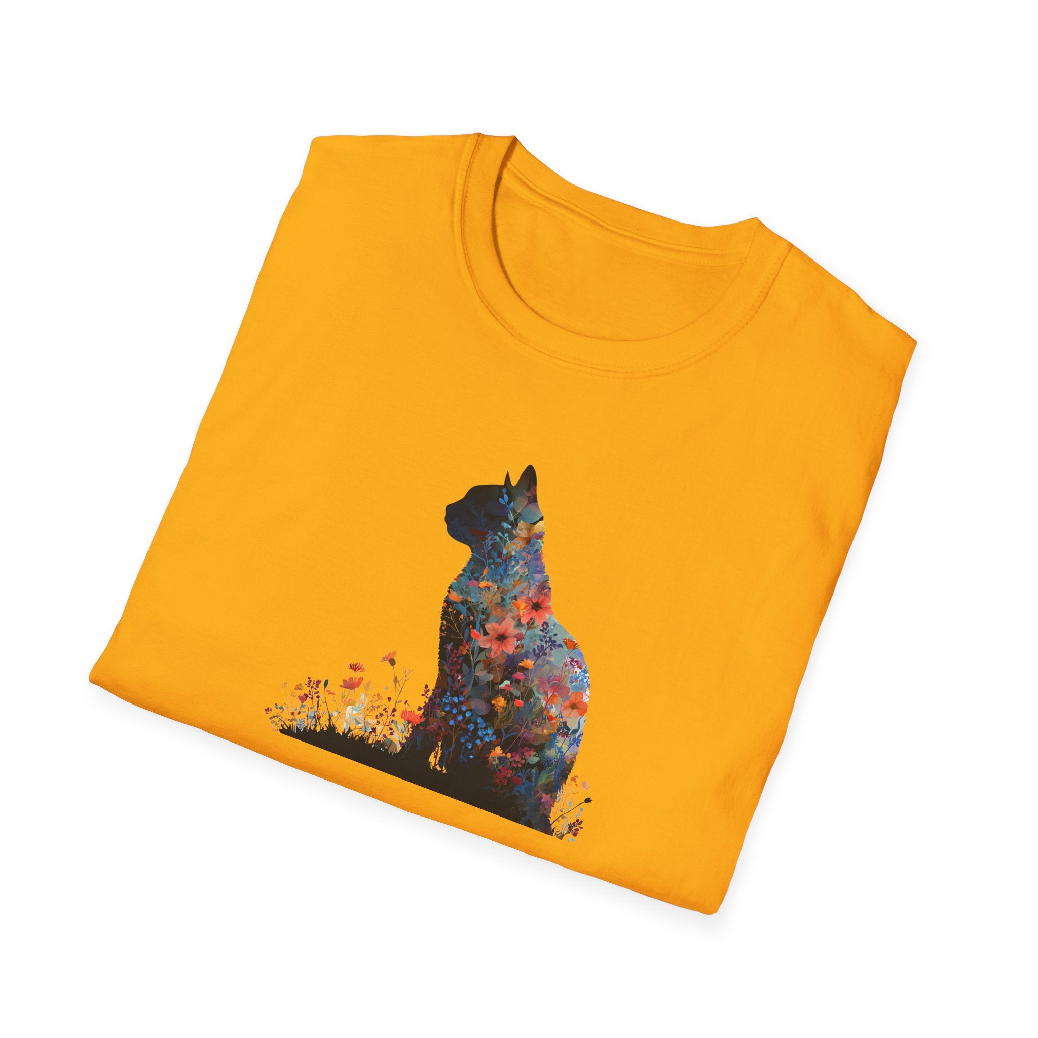Unisex Softstyle T-Shirt, Floweral Cat