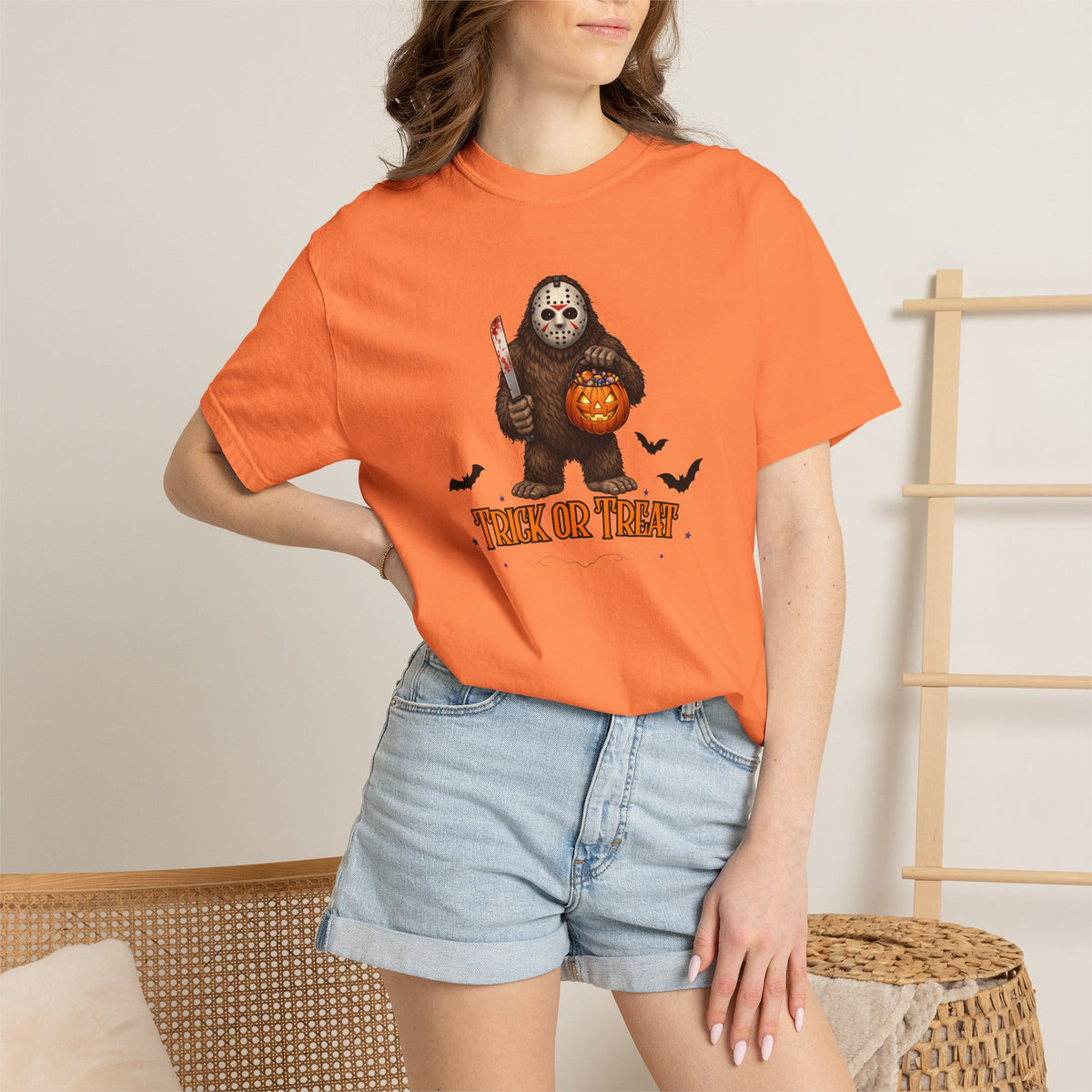 Unisex Garment-Dyed T-shirt, big foot wearing Jason mask