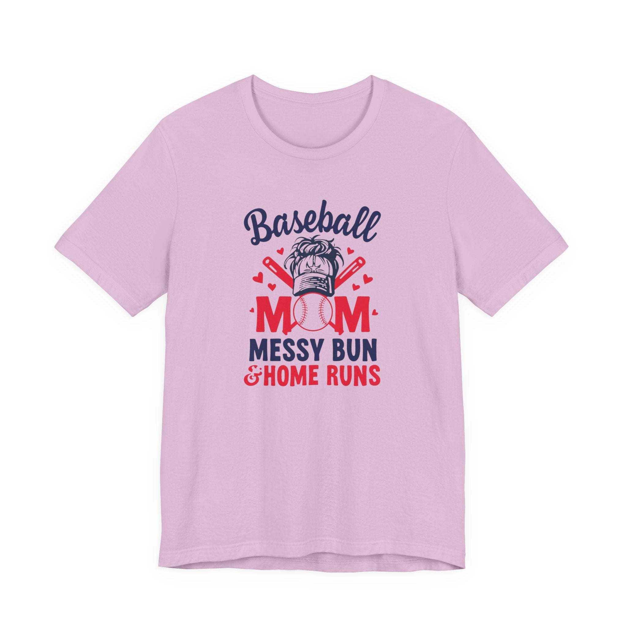 Unisex Jersey Short Sleeve Tee, Baseball Mom Shirt Messy Bun & Home Runs, Cute Sports Mom Tee, Mother’s Day Gift for Baseball Mom, Game Day Shirt