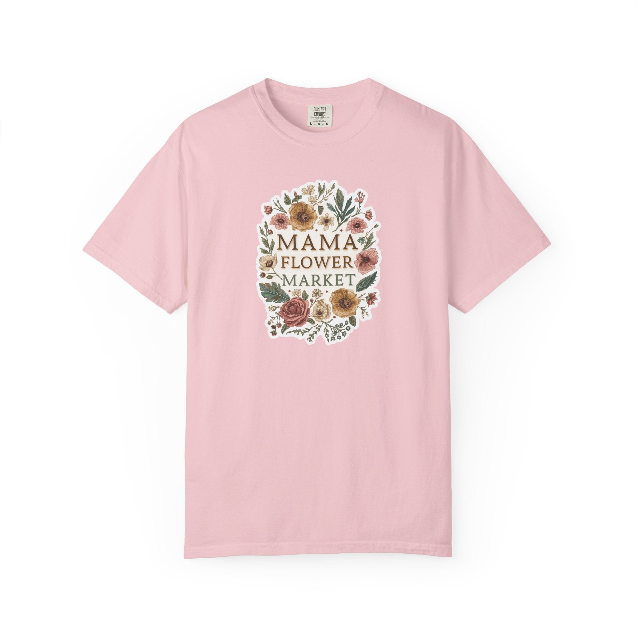 Unisex Garment-Dyed T-shirt, Mama Flower Market Shirt, Floral Mom Tee, Cottagecore Mom Shirt