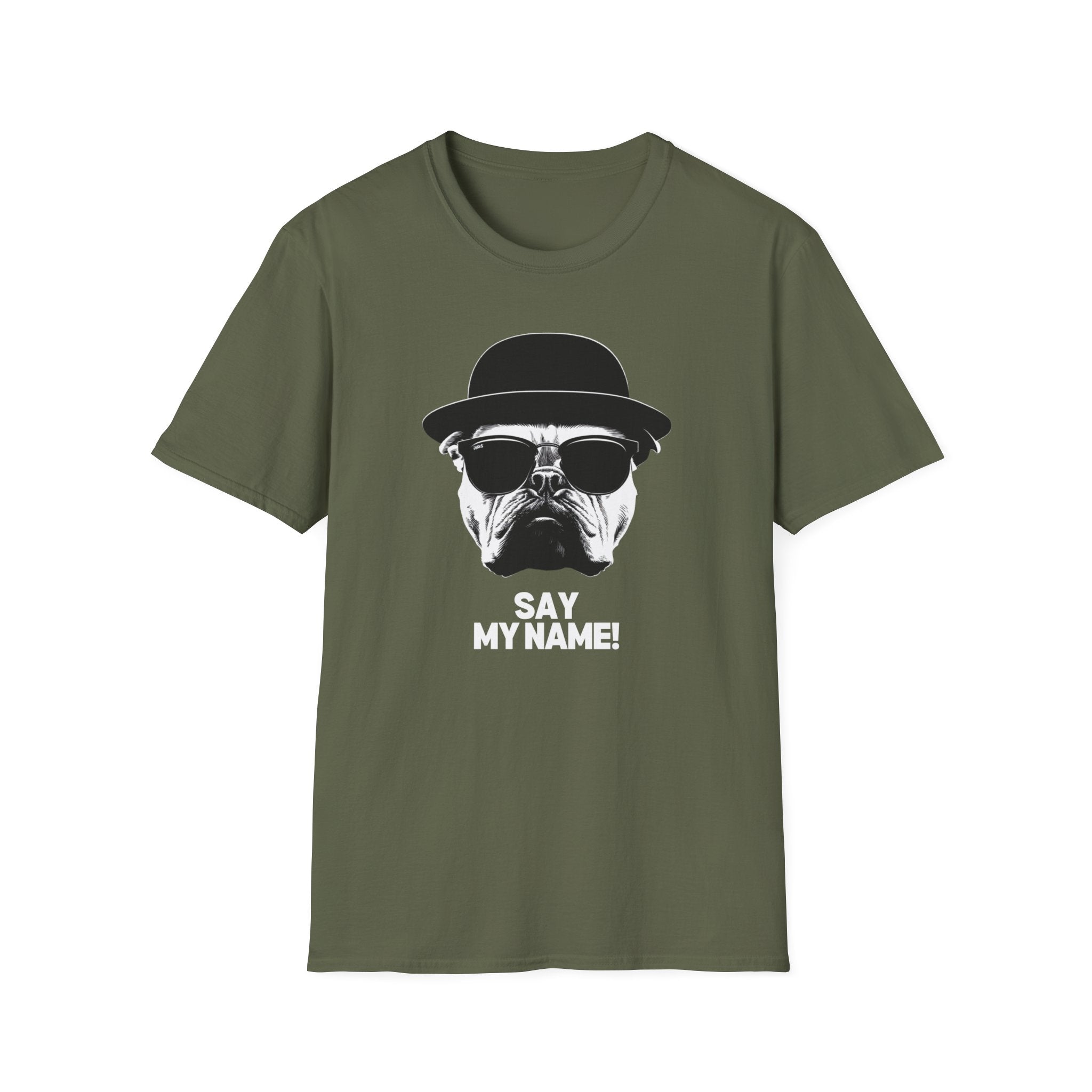 Unisex Softstyle T-Shirt, Bull Dog wearing Sun Glasses