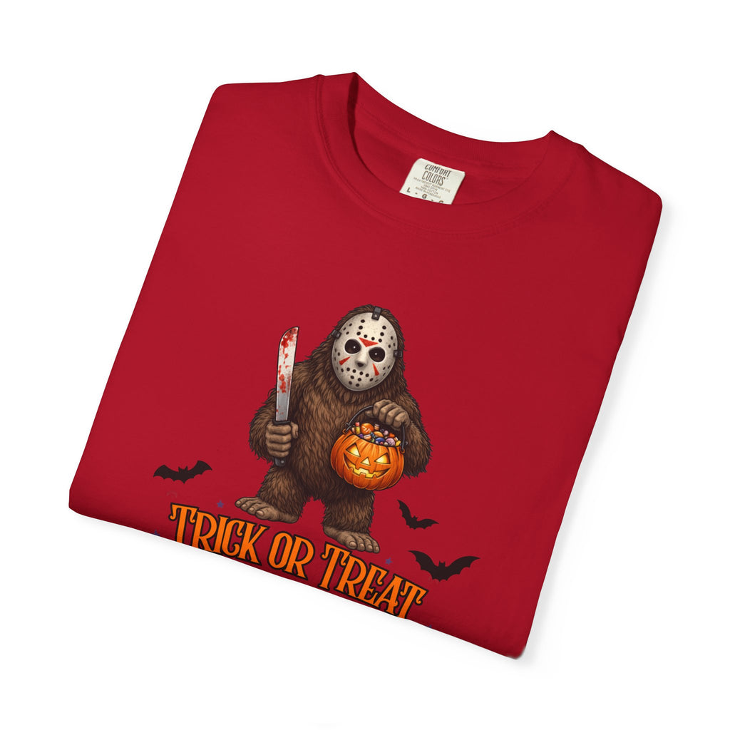 Unisex Garment-Dyed T-shirt, big foot wearing Jason mask