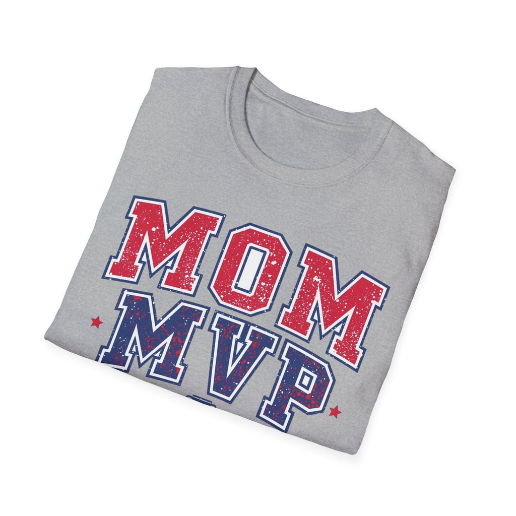 Unisex Softstyle T-Shirt, Mother’s Day Mom MVP Shirt, Most Valuable Mom T-Shirt, Sports Mom Gift, Baseball Football Mom Tee, Athletic Varsity Style Shirt