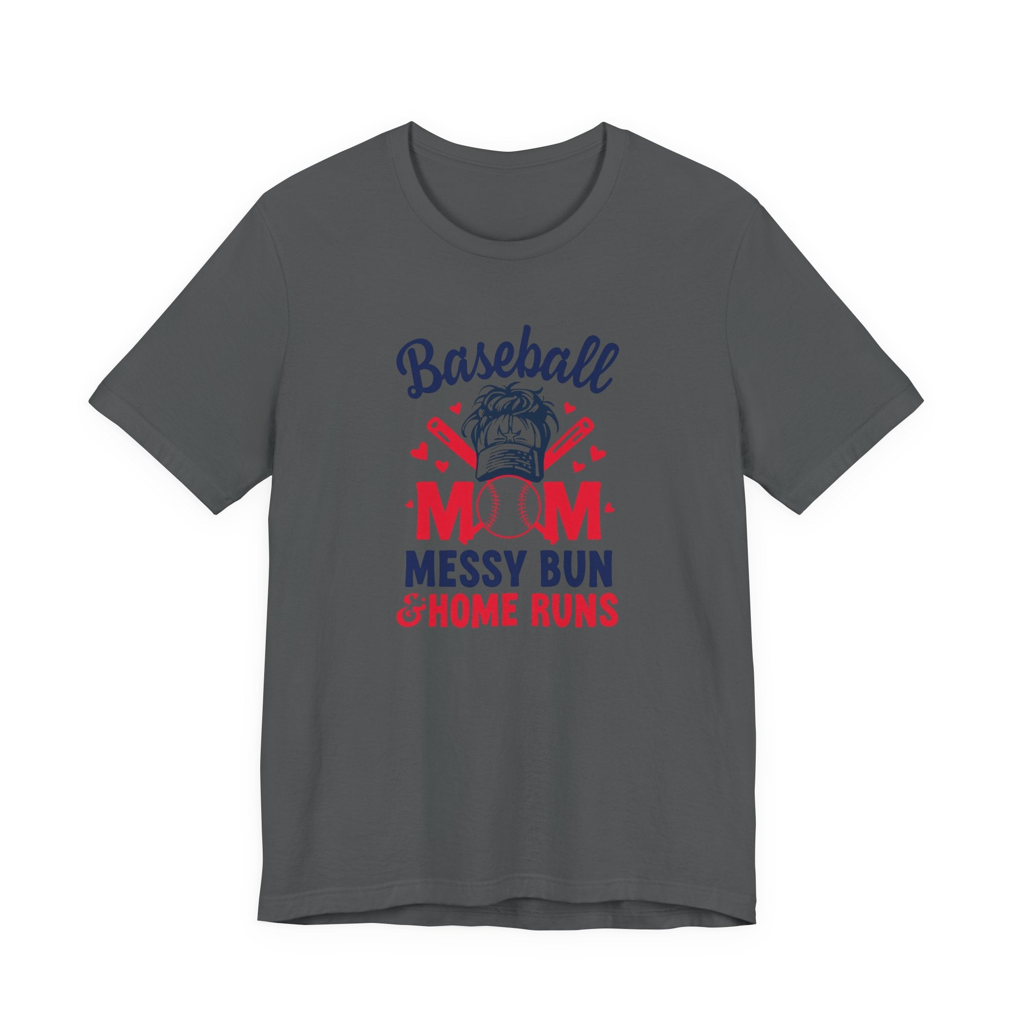 Unisex Jersey Short Sleeve Tee, Baseball Mom Shirt Messy Bun & Home Runs, Cute Sports Mom Tee, Mother’s Day Gift for Baseball Mom, Game Day Shirt