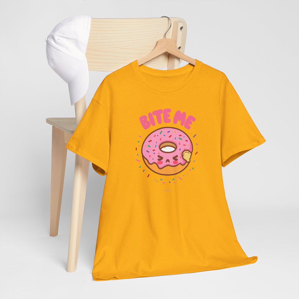 Unisex Heavy Cotton Tee,Bite Me Donut Shirt, Funny Food Tee, Cute Kawaii Donut T-Shirt, Sweet Humor Shirt, Bakery Lover Gift
