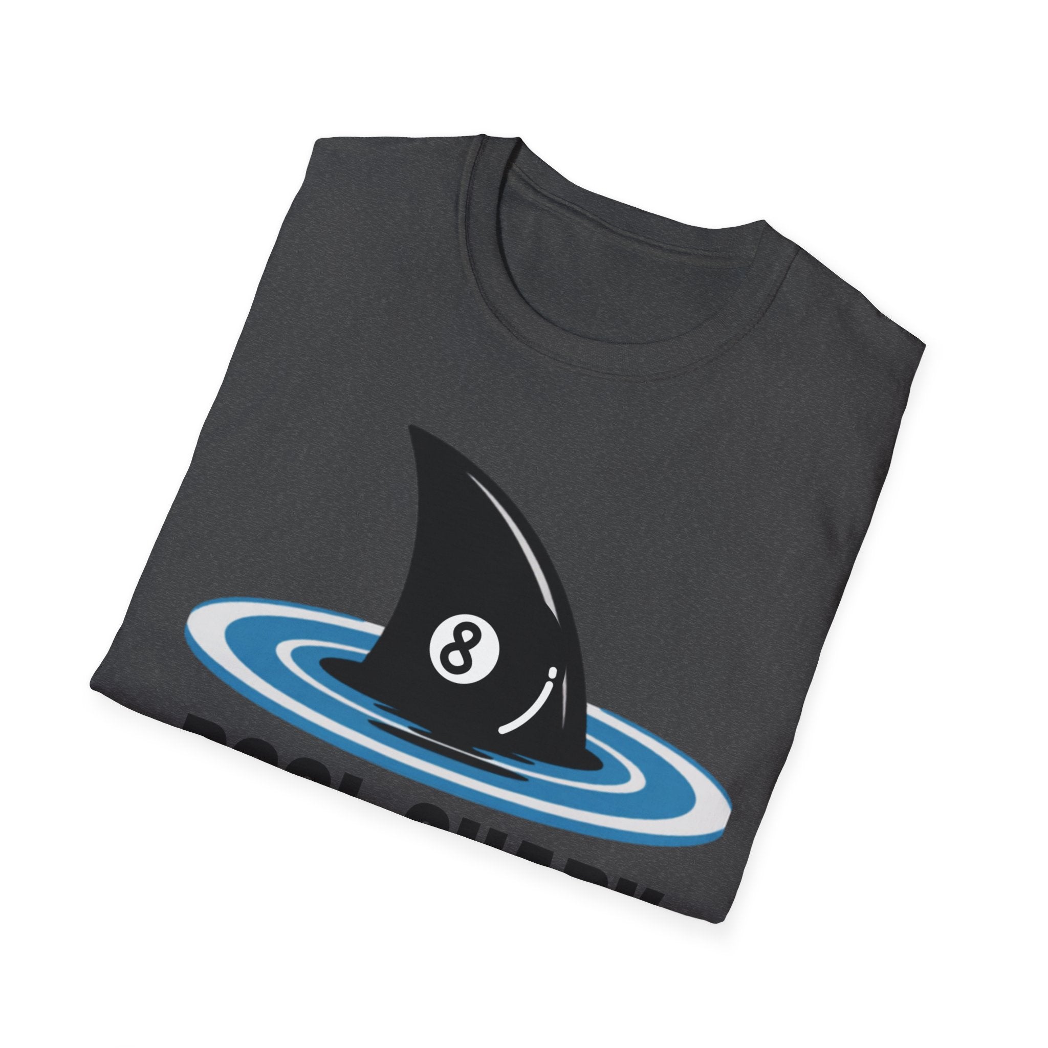 Unisex Softstyle T-Shirt, Minimalist Pool Shark Shirt, Modern Shark Billiards Tee, Simple Cue Sports Graphic