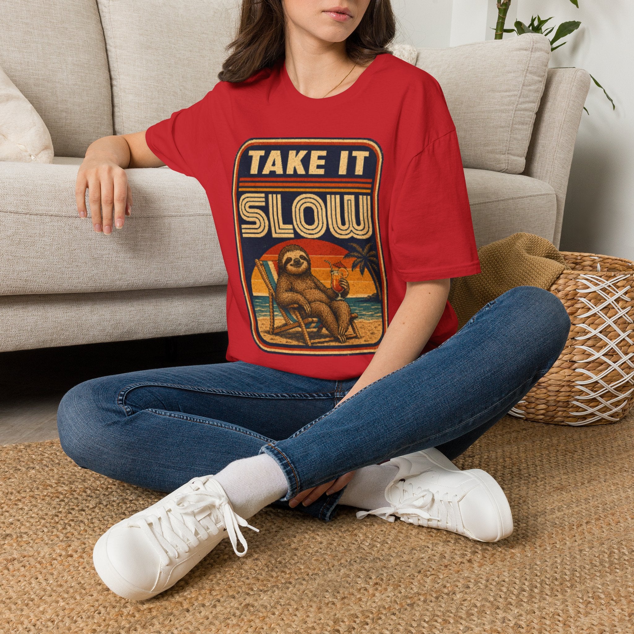 Unisex Softstyle T-Shirt, sloth chilling on beach
