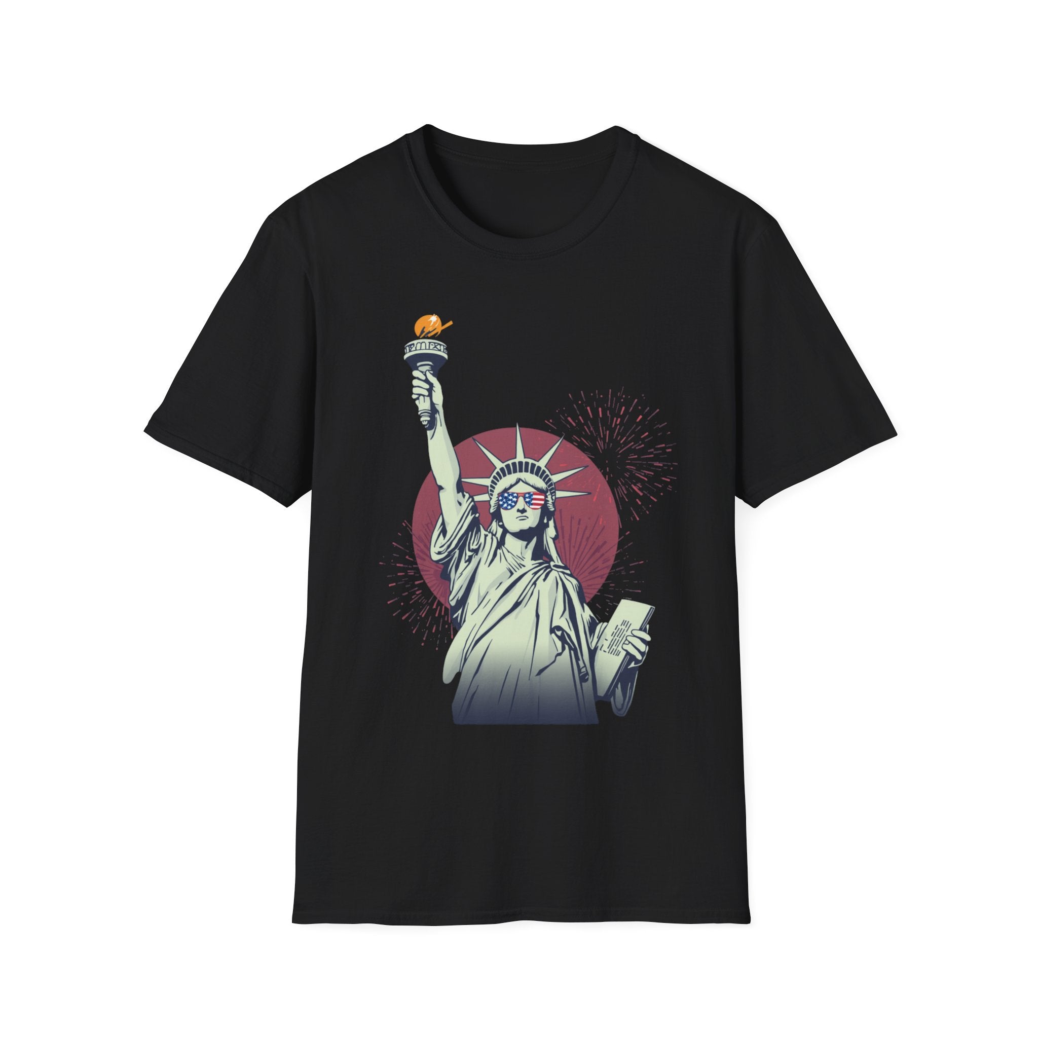 Unisex Softstyle T-Shirt,Happy Independence Day Statue of Liberty Shirt, Patriotic USA Tee, Minimal July 4th Shirt