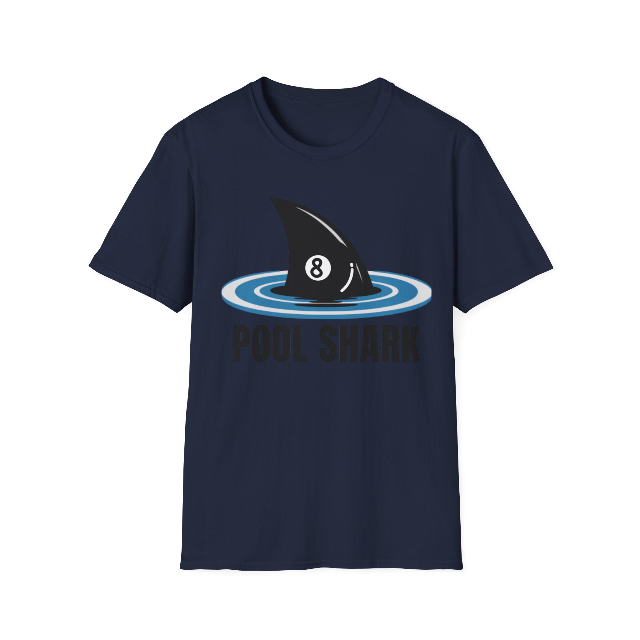 Unisex Softstyle T-Shirt, Minimalist Pool Shark Shirt, Modern Shark Billiards Tee, Simple Cue Sports Graphic