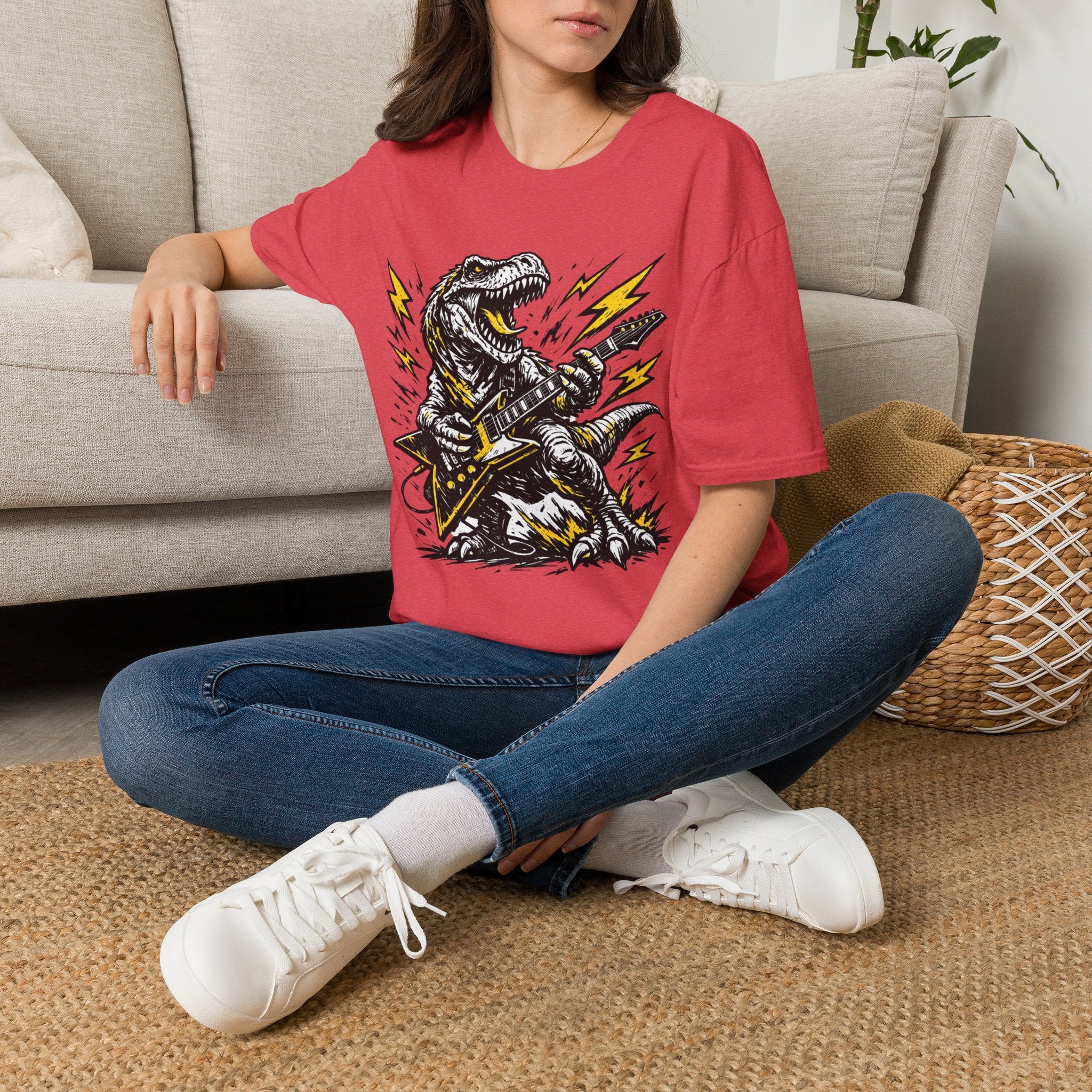 Unisex Softstyle T-Shirt, t-rex playing guitar