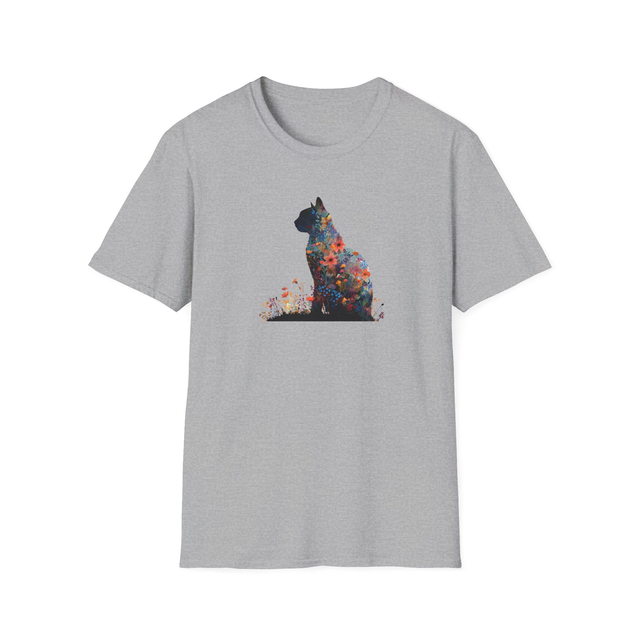 Unisex Softstyle T-Shirt, Floweral Cat