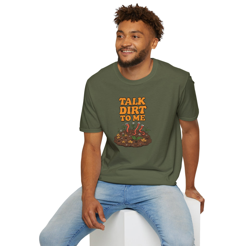 Unisex Softstyle T-Shirt,Talk Dirt To Me Shirt, Funny Gardener T-Shirt, Retro Gardening Tee, Plant Lover Gift, Spring Garden Shirt Women Men