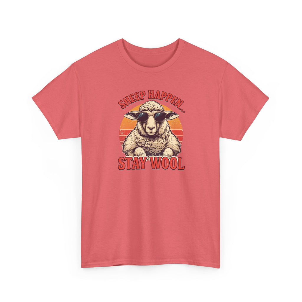 Unisex Heavy Cotton Tee,Sheep Happen Stay Wool Shirt, Retro Funny Sheep Tee, Vintage Animal Pun Shirt, Groovy Farm Humor T-Shirt, Cool Sheep Gift