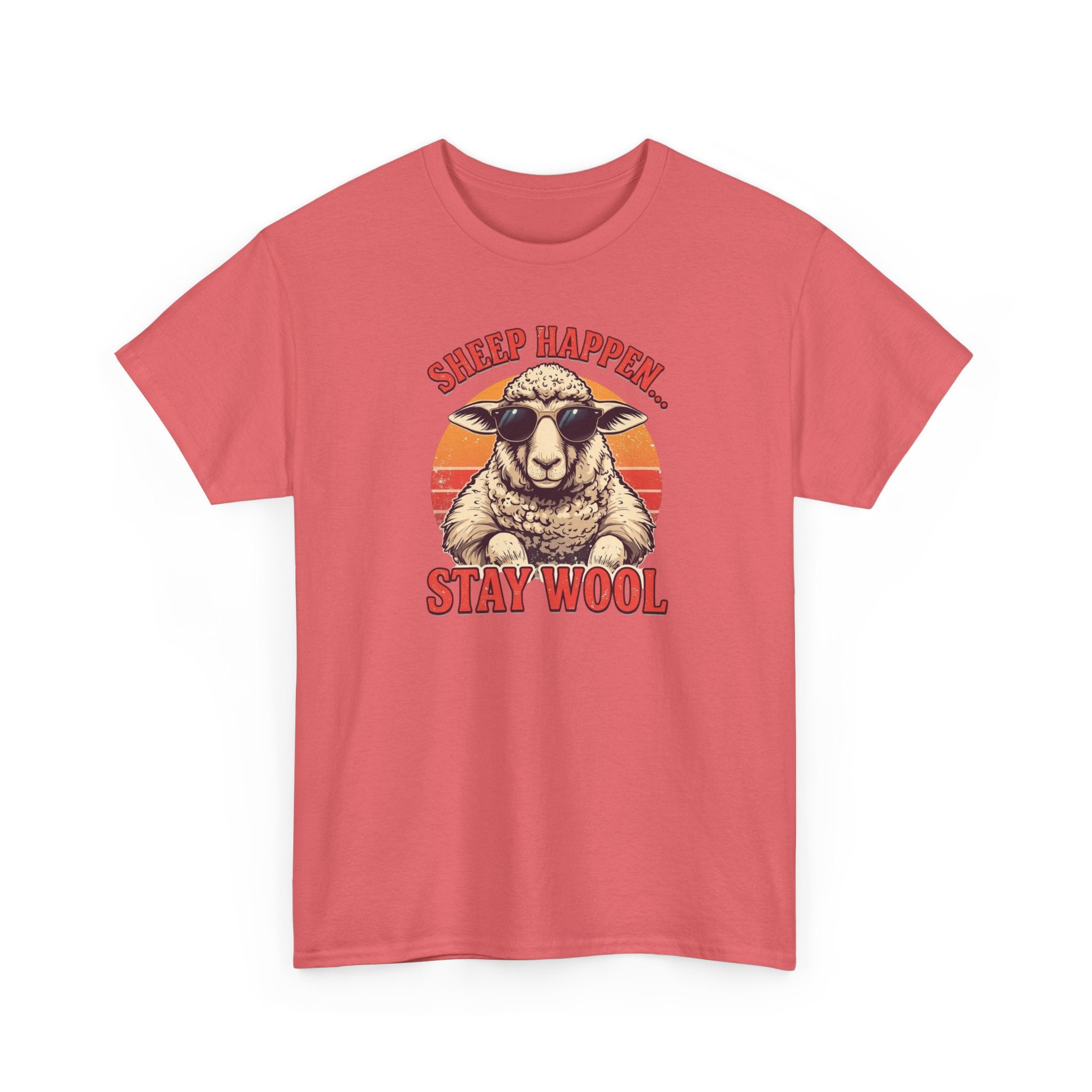 Unisex Heavy Cotton Tee,Sheep Happen Stay Wool Shirt, Retro Funny Sheep Tee, Vintage Animal Pun Shirt, Groovy Farm Humor T-Shirt, Cool Sheep Gift