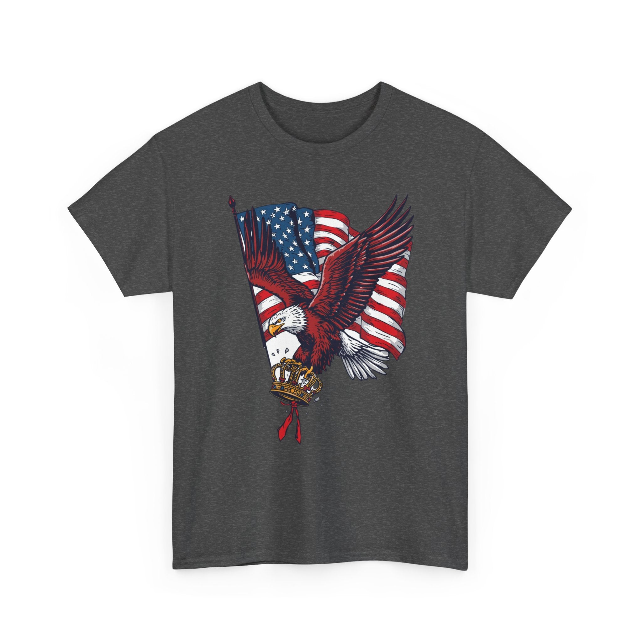 Unisex Heavy Cotton Tee, Patriotic Eagle No King Shirt, American Freedom Tee, Bald Eagle USA Shirt, Anti King Graphic Tee, USA Flag Shirt