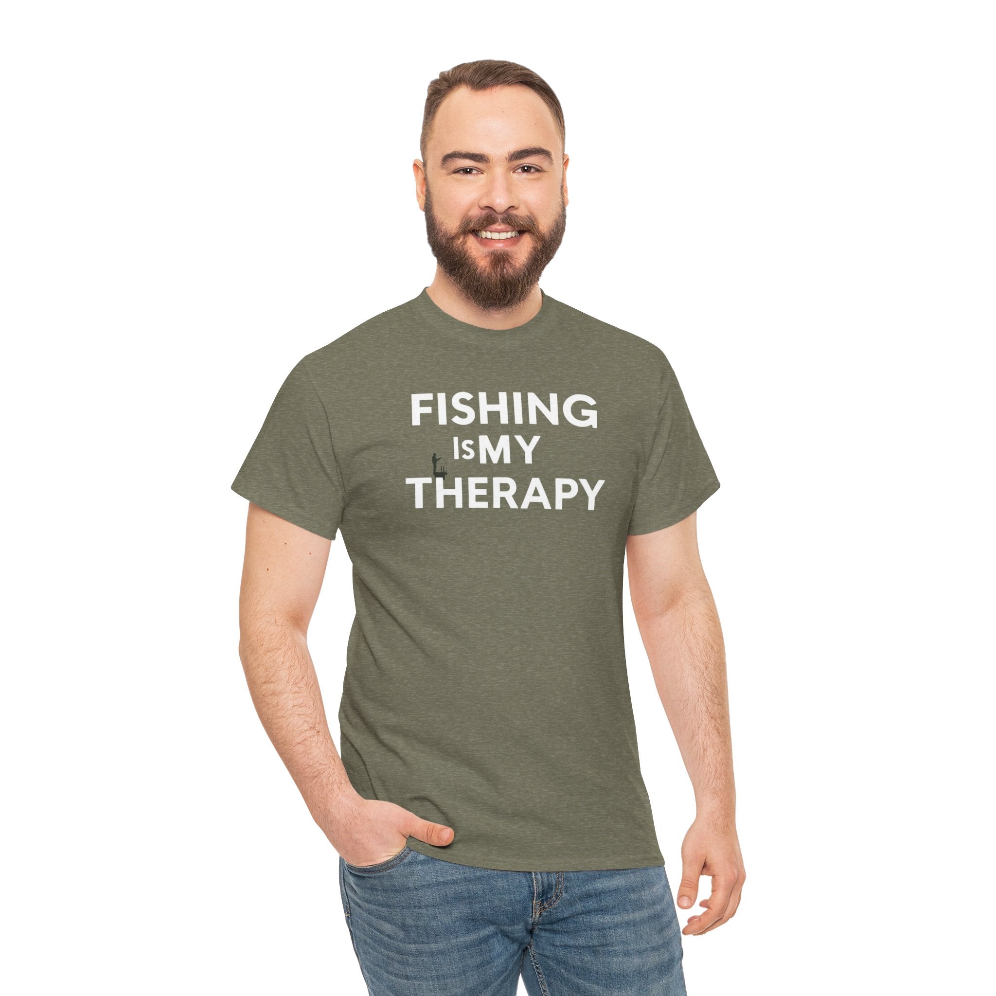 Unisex Heavy Cotton Tee, fishing is my  therapy