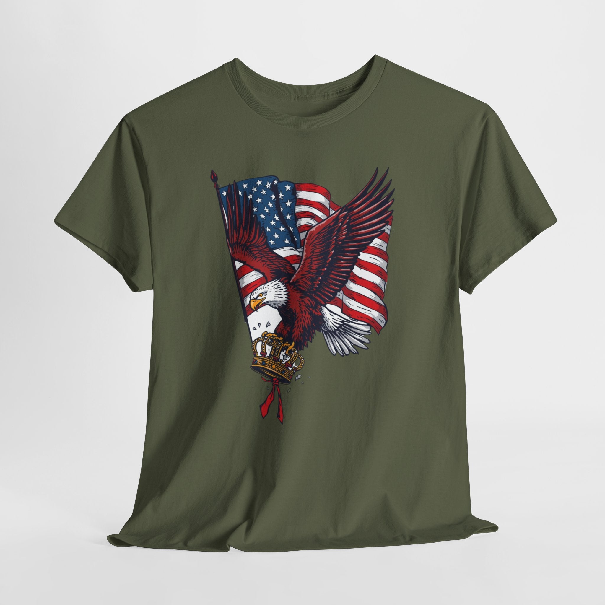 Unisex Heavy Cotton Tee, Patriotic Eagle No King Shirt, American Freedom Tee, Bald Eagle USA Shirt, Anti King Graphic Tee, USA Flag Shirt