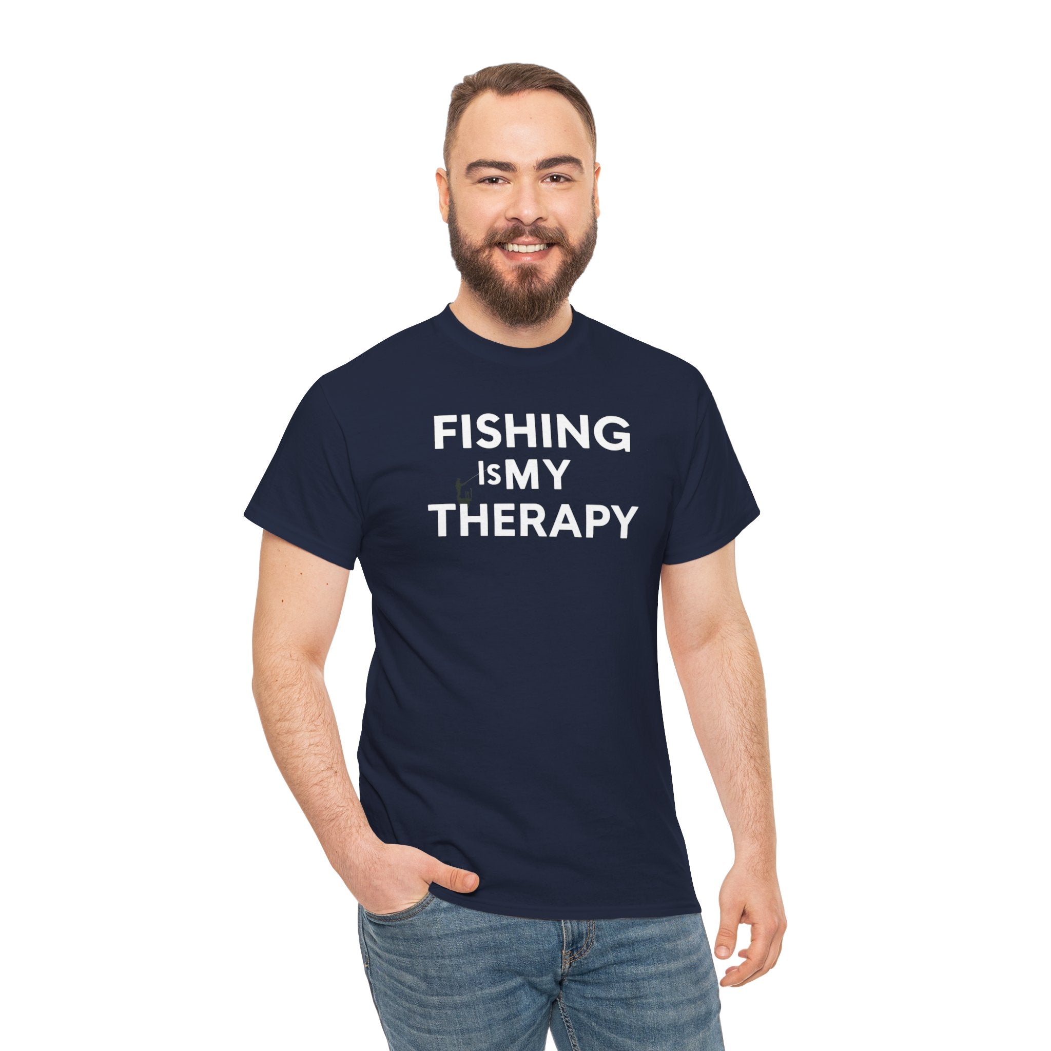 Unisex Heavy Cotton Tee, fishing is my  therapy