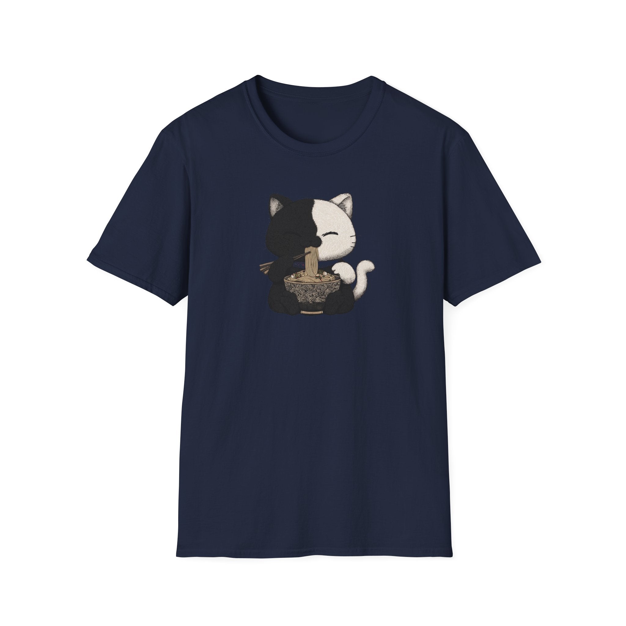 Unisex Softstyle T-Shirt, Cat eating Ramen