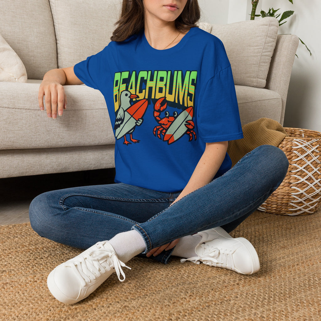 Unisex Softstyle T-Shirt, beachbums shirt, seagull and craps holding surf board