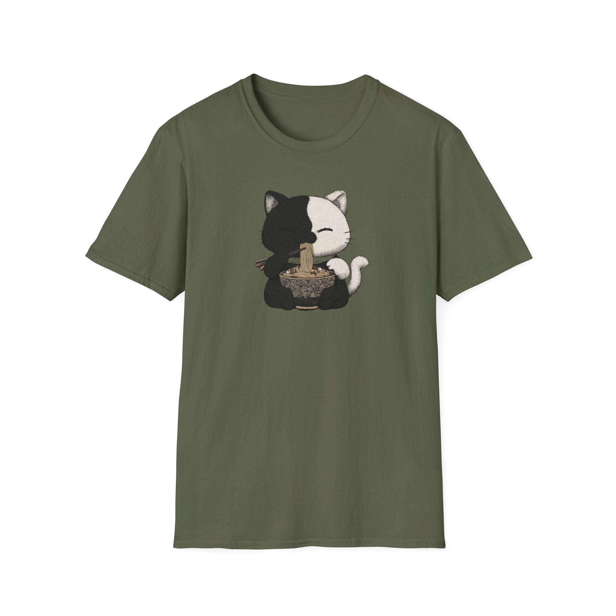 Unisex Softstyle T-Shirt, Cat eating Ramen