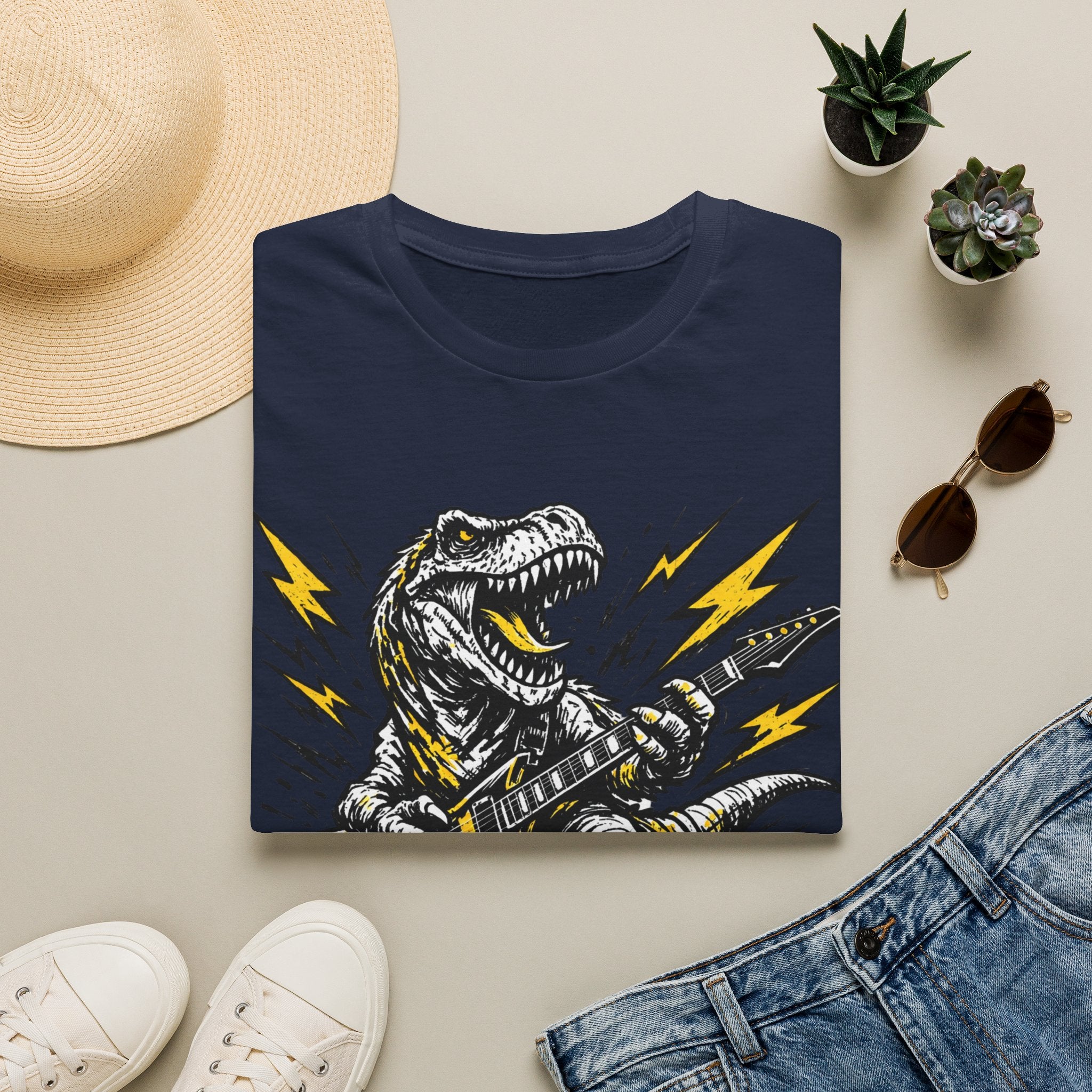 Unisex Softstyle T-Shirt, t-rex playing guitar