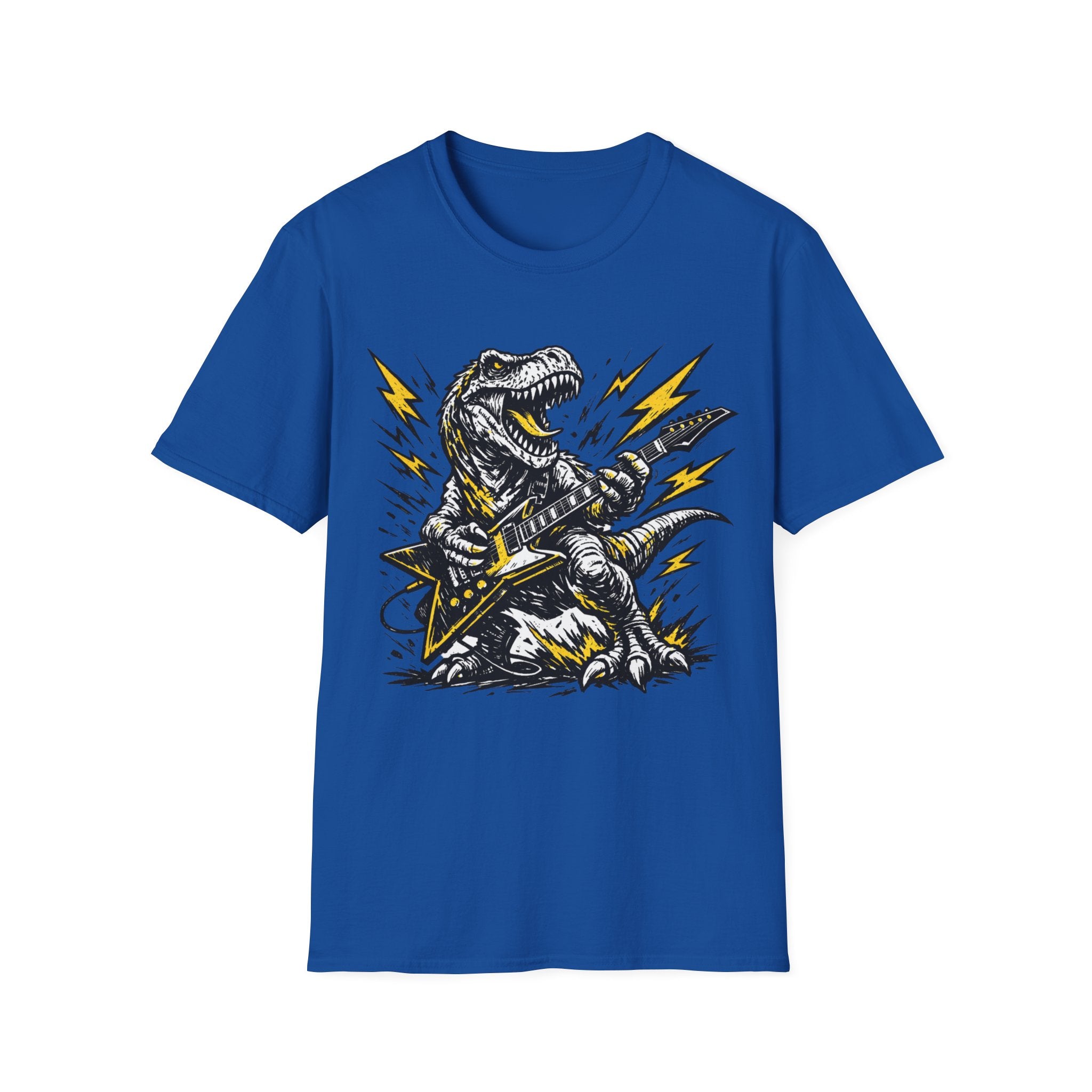 Unisex Softstyle T-Shirt, t-rex playing guitar