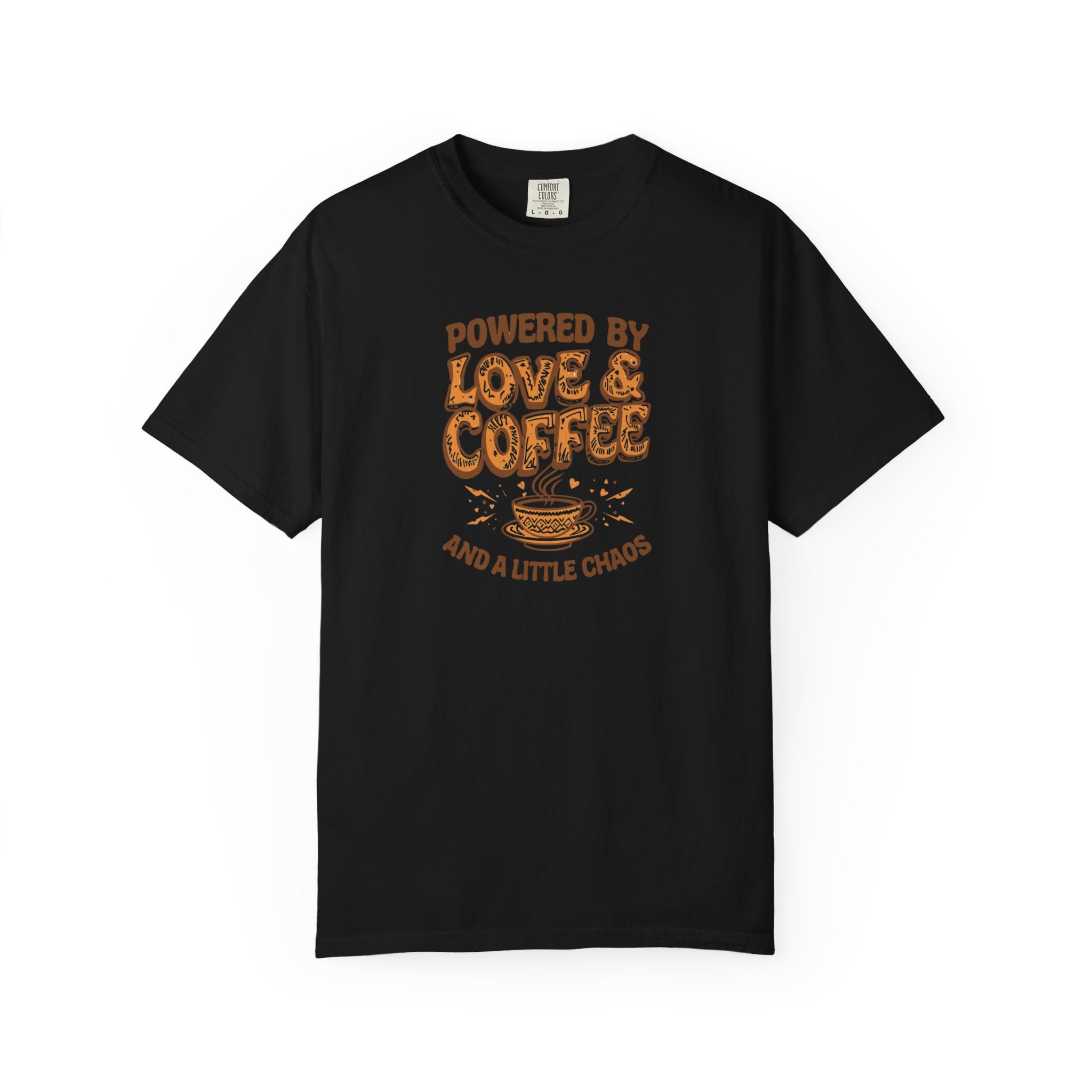 Unisex Garment-Dyed T-shirt, Mother’s Day Shirt, Mom Coffee Shirt, Powered by Love and Coffee Tee, Funny Mom Life Shirt, Gift for Mom, Cute Mama Shirt