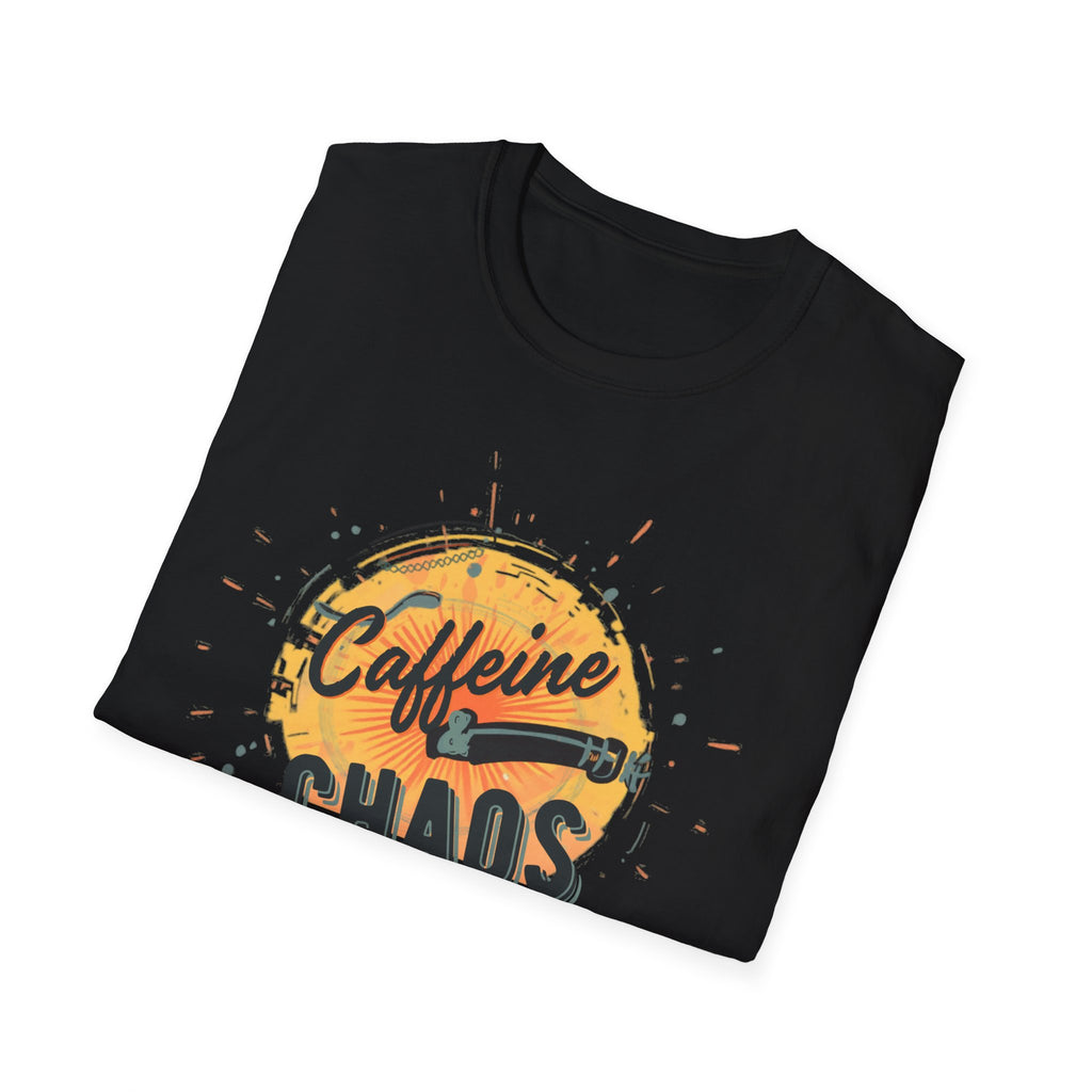 Unisex Softstyle T-Shirt, Caffeine and Chaos Shirt, Coffee Mom Tee, Funny Mom Life Shirt