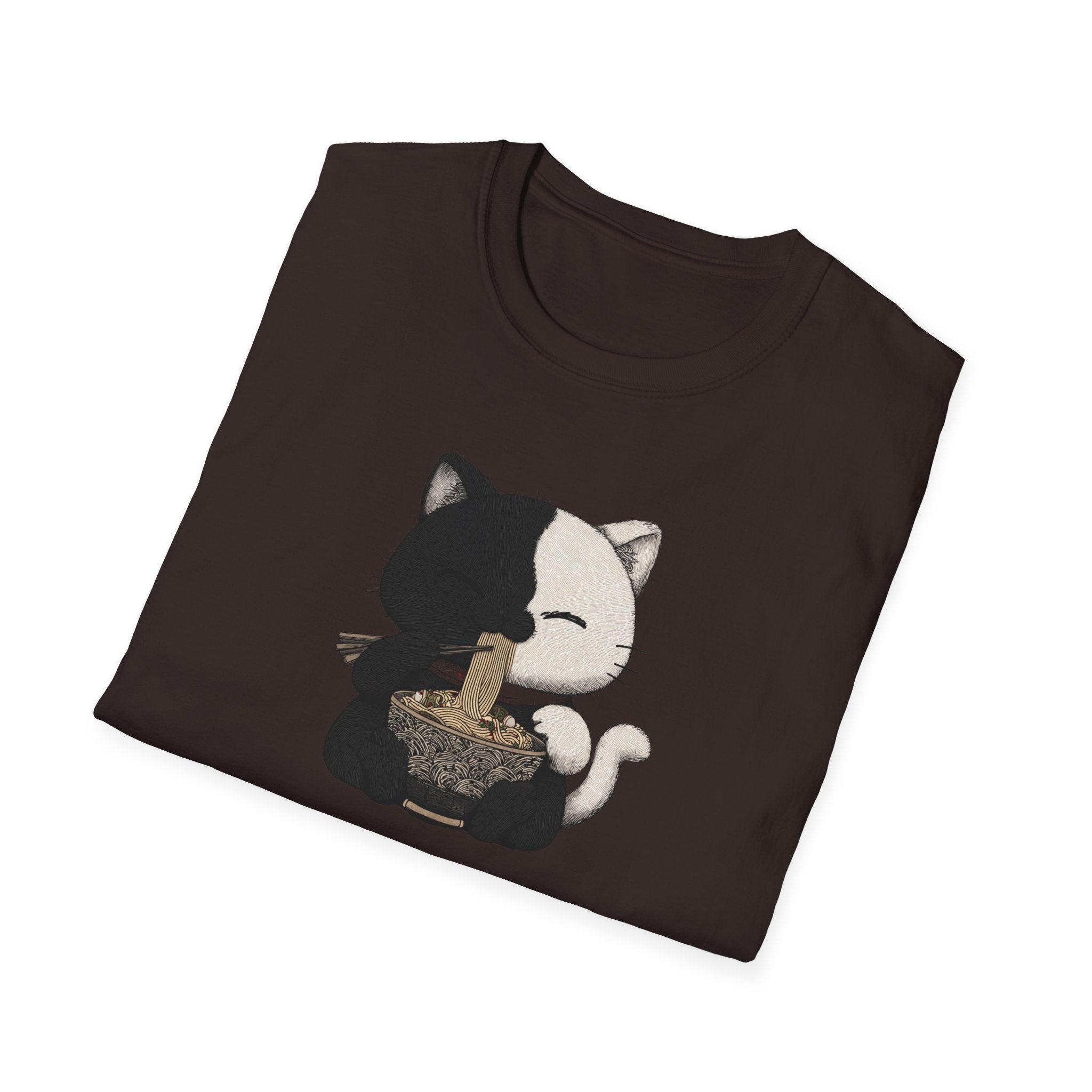 Unisex Softstyle T-Shirt, Cat eating Ramen